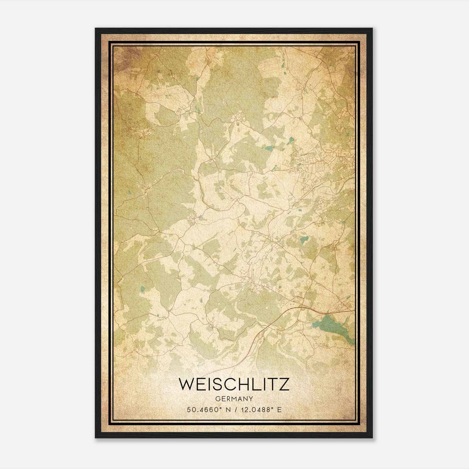 Vintage Weischlitz Germany Map Poster, Weischlitz City Road Wall Art Print