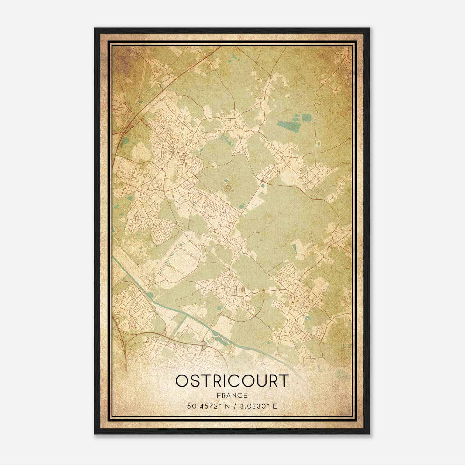 Vintage Ostricourt France Map Poster, Ostricourt City Road Wall Art Print