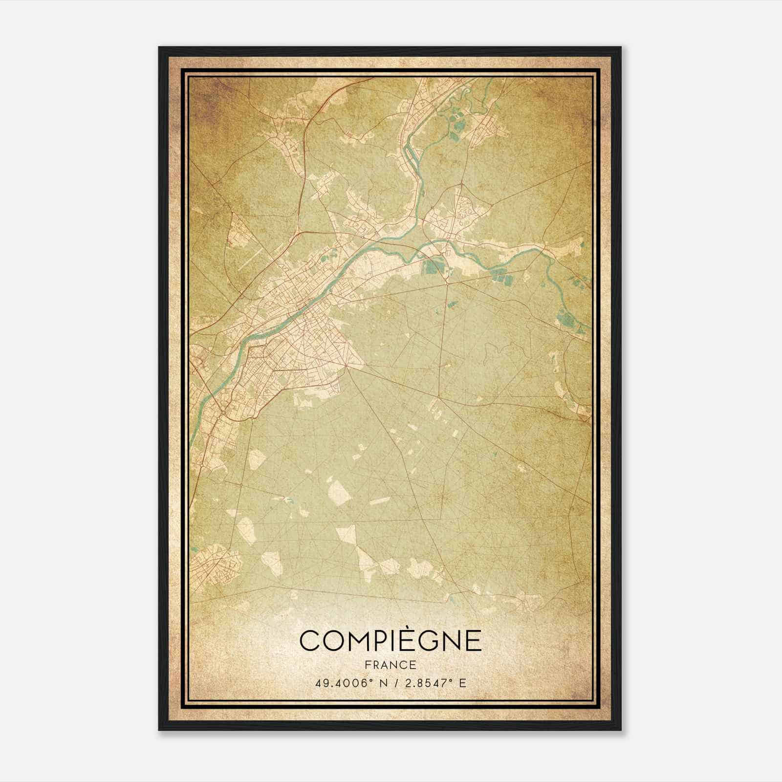 Vintage Compiegne France Map Poster, Compiegne City Road Wall Art Print