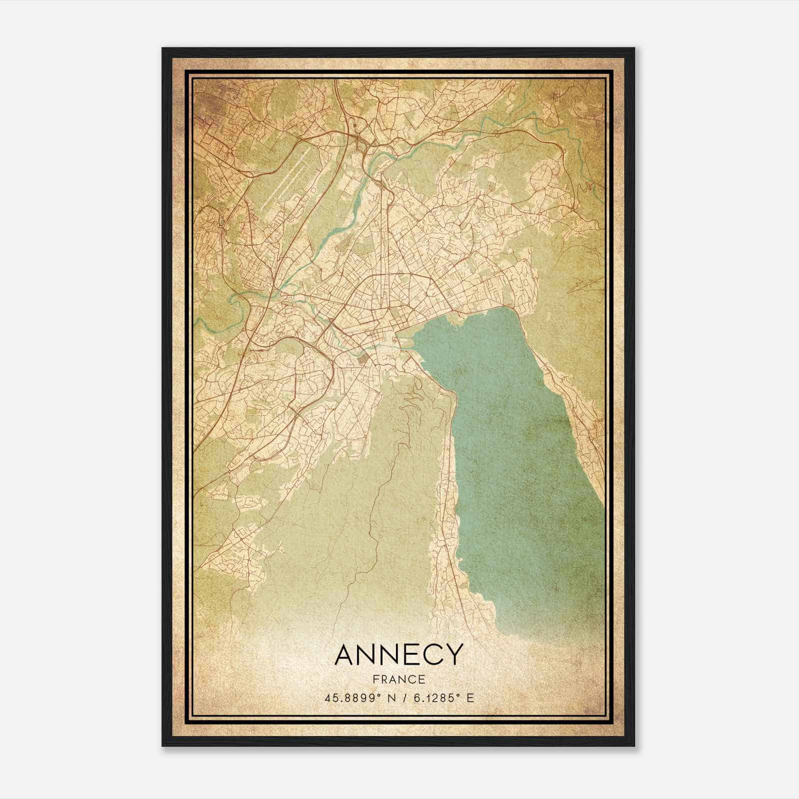 Vintage Annecy France Map Poster, Annecy City Road Wall Art Print