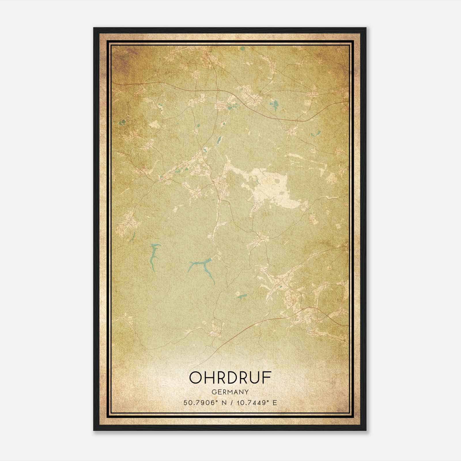 Vintage Ohrdruf Germany Map Poster, Ohrdruf City Road Wall Art Print