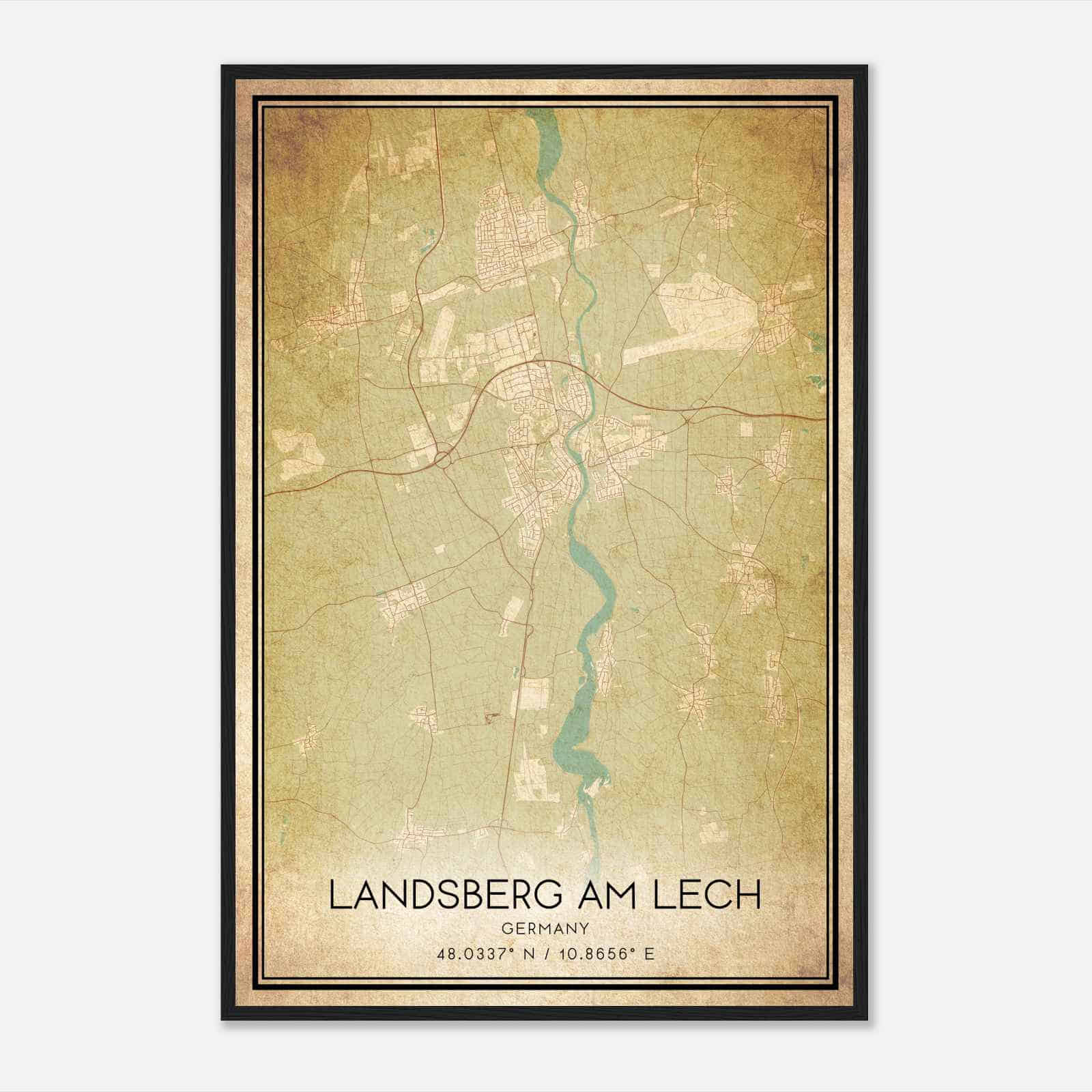 Vintage Landsberg Germany Map Poster, Landsberg City Road Wall Art Print