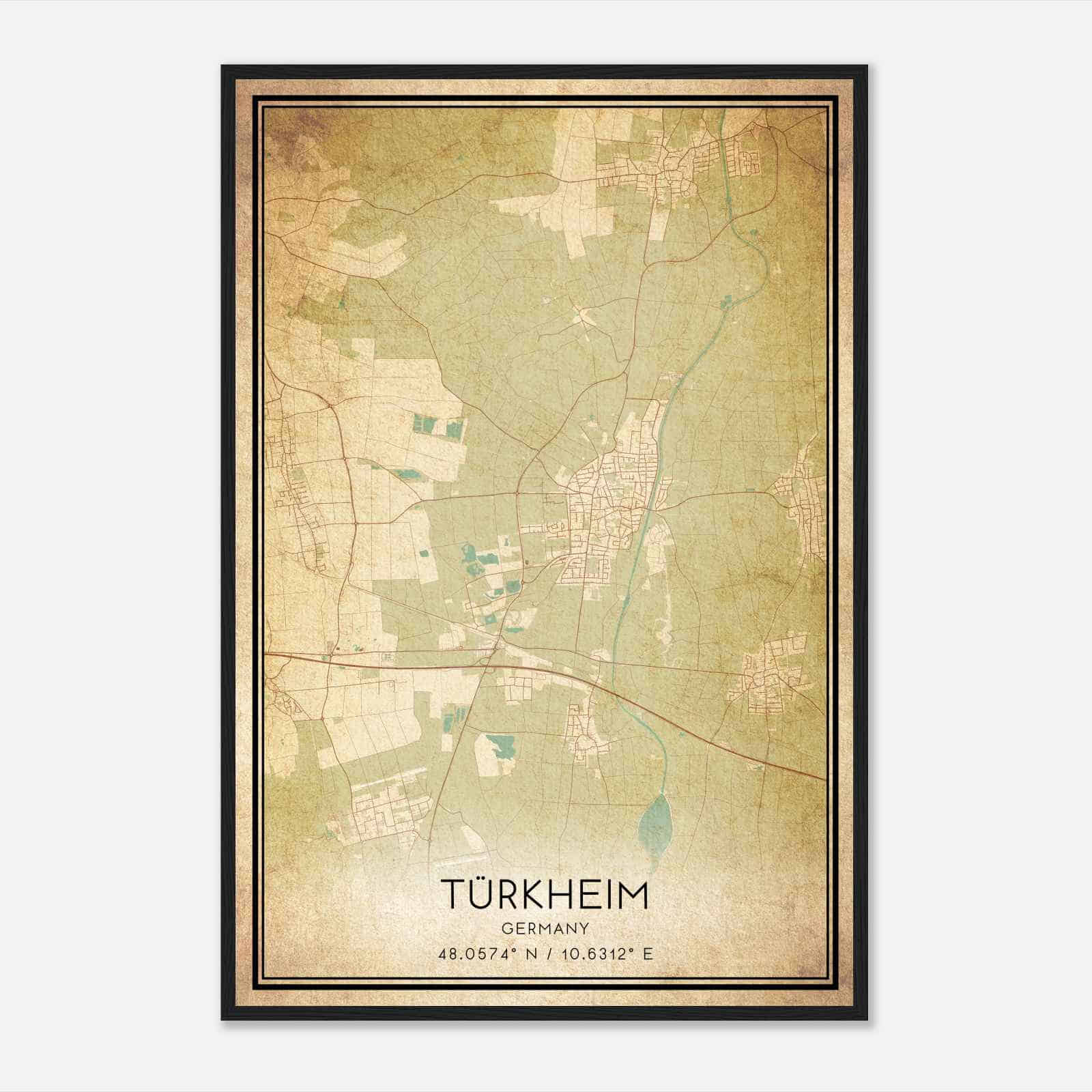 Vintage Turkheim Germany Map Poster, Turkheim City Road Wall Art Print