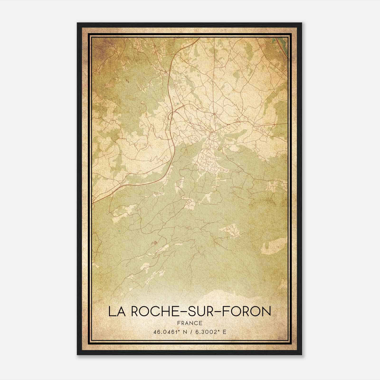 Vintage La Roche-sur-Foron France Map Poster, La Roche-sur-Foron City Road Wall Art Print