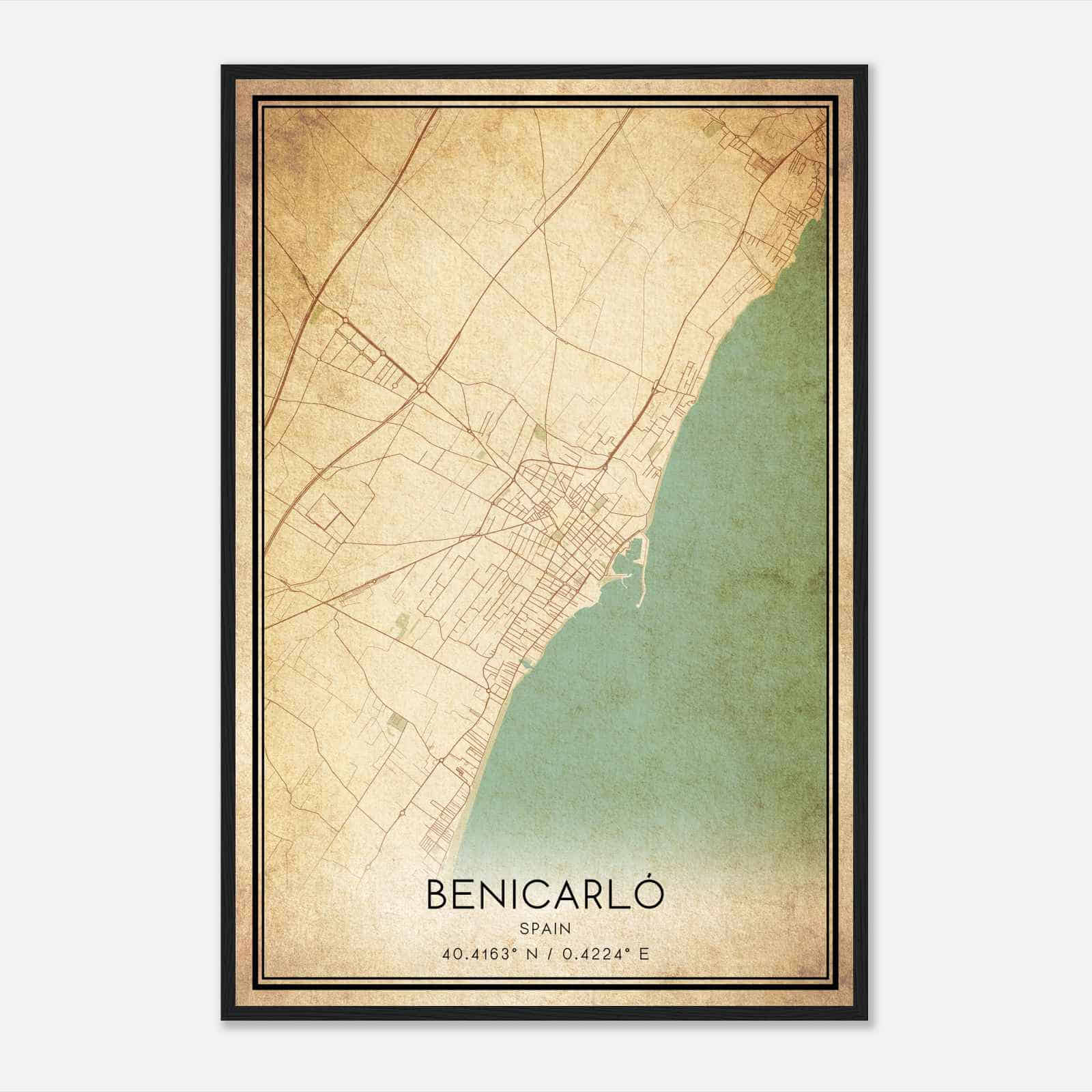 Vintage Benicarlo Spain Map Poster, Benicarlo City Road Wall Art Print