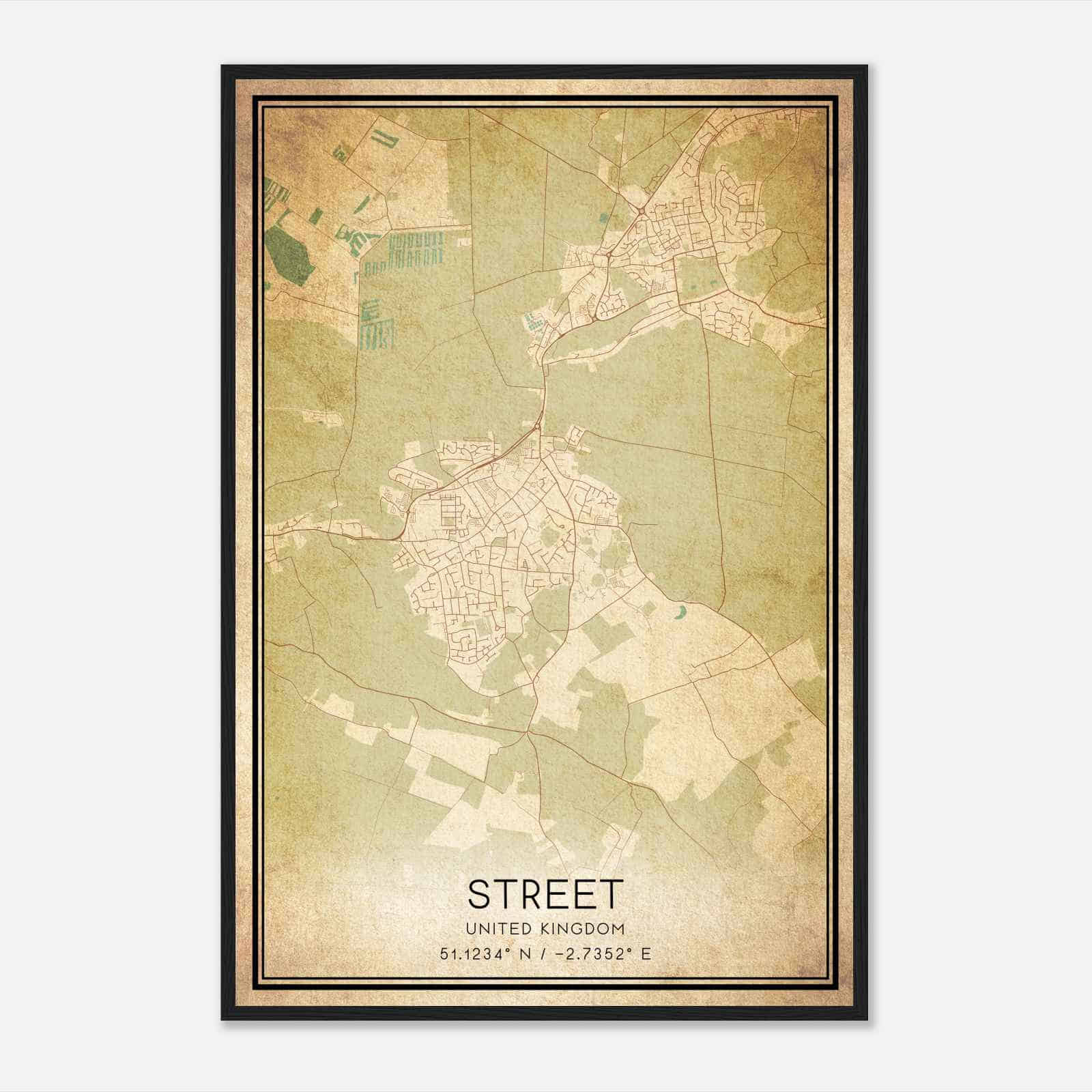 Vintage Street United Kingdom Map Poster, Street City Road Wall Art Print