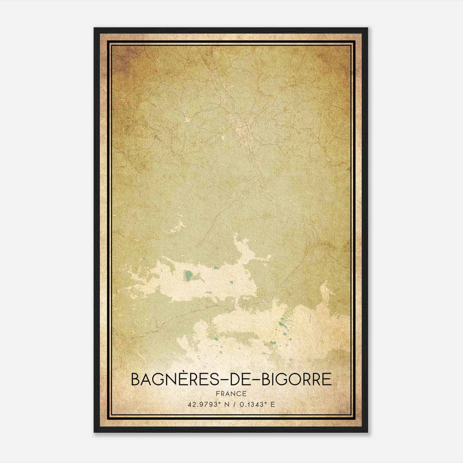 Vintage Bagneres-de-Bigorre France Map Poster, Bagneres-de-Bigorre City Road Wall Art Print