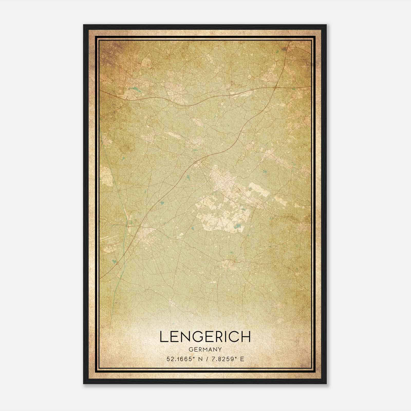 Vintage Lengerich Germany Map Poster, Lengerich City Road Wall Art Print