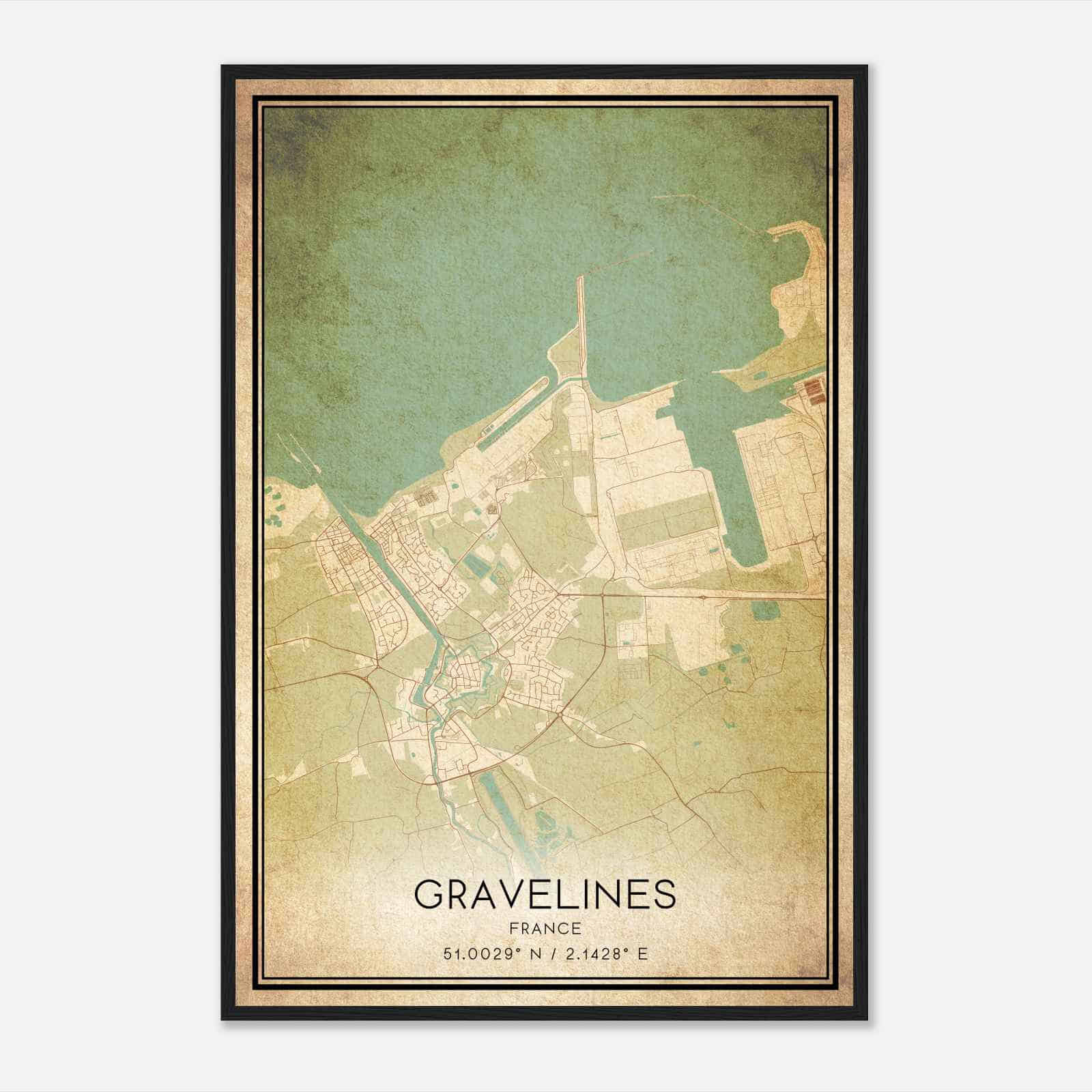 Vintage Gravelines France Map Poster, Gravelines City Road Wall Art Print