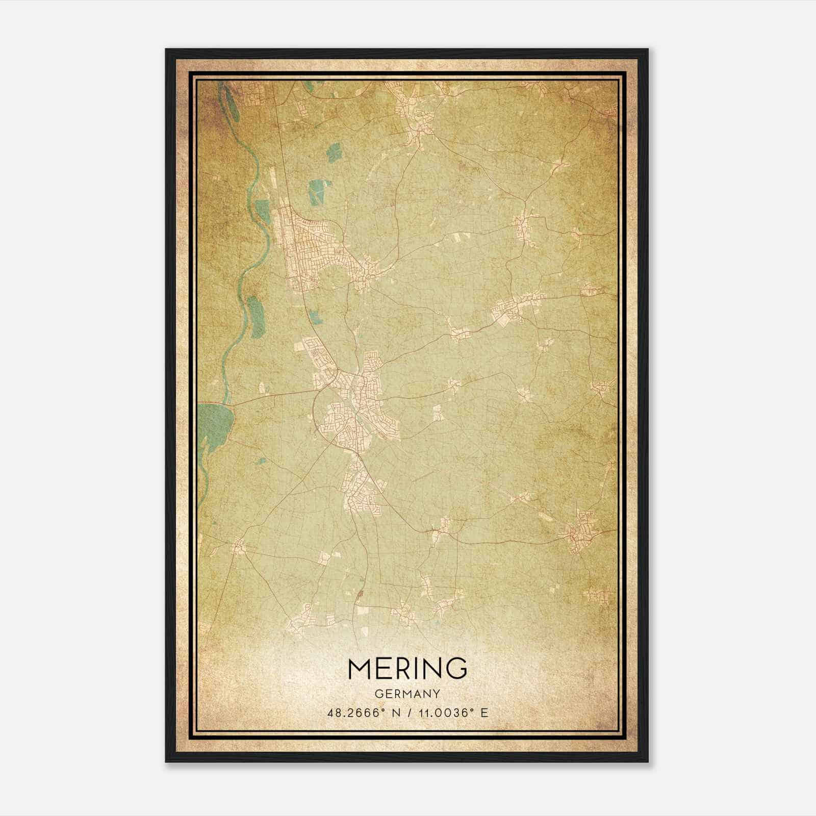 Vintage Mering Germany Map Poster, Mering City Road Wall Art Print