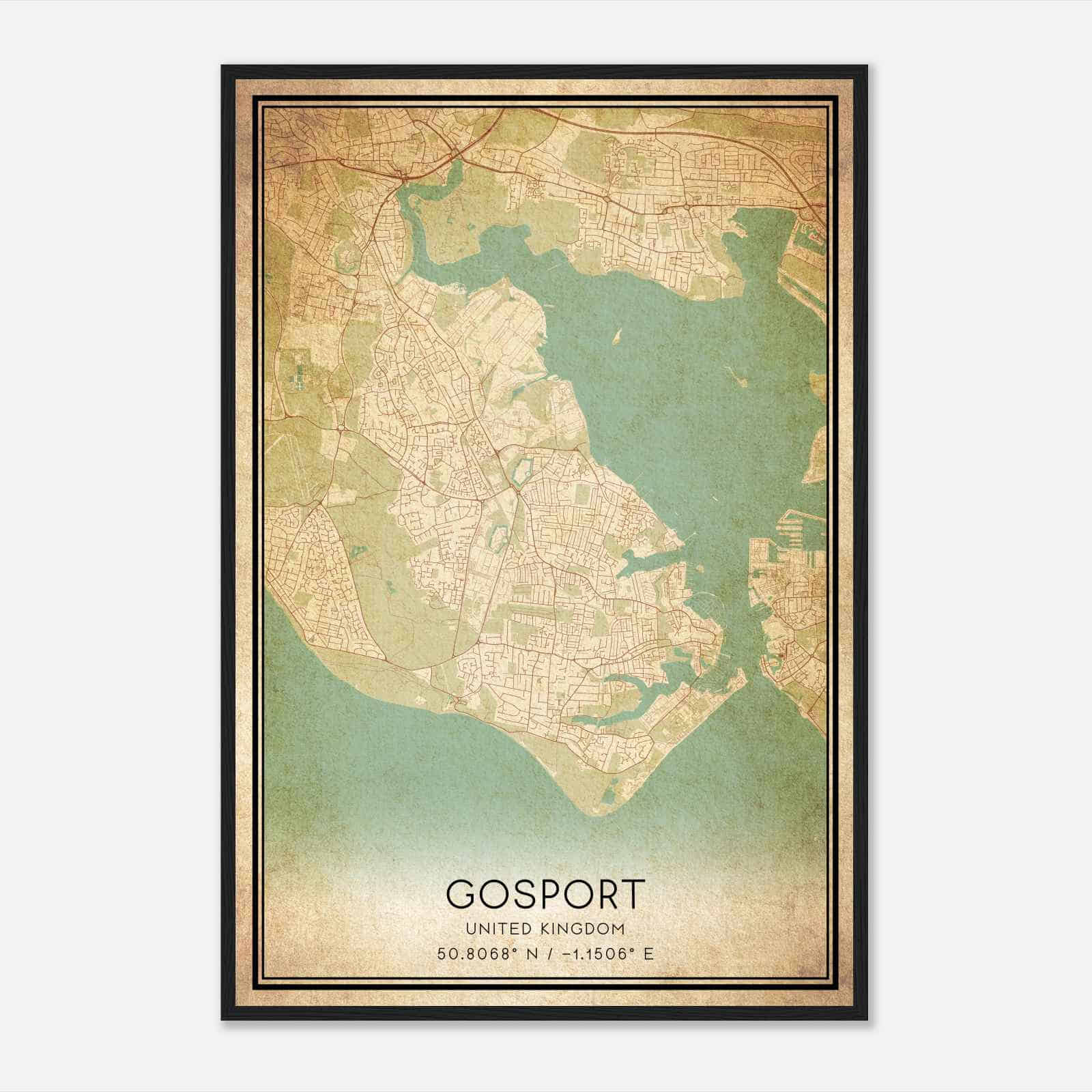 Vintage Gosport United Kingdom Map Poster, Gosport City Road Wall Art Print