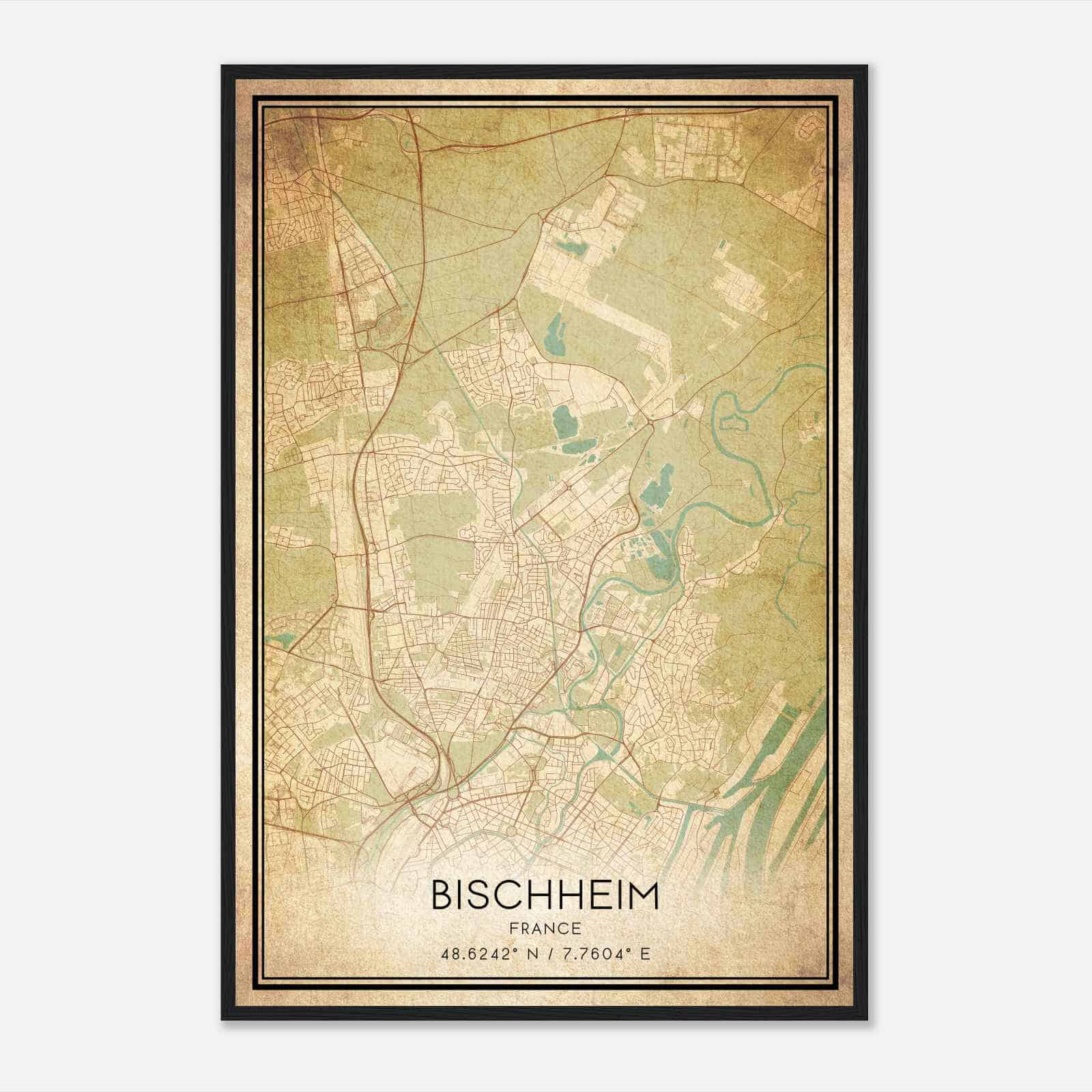 Vintage Bischheim France Map Poster, Bischheim City Road Wall Art Print