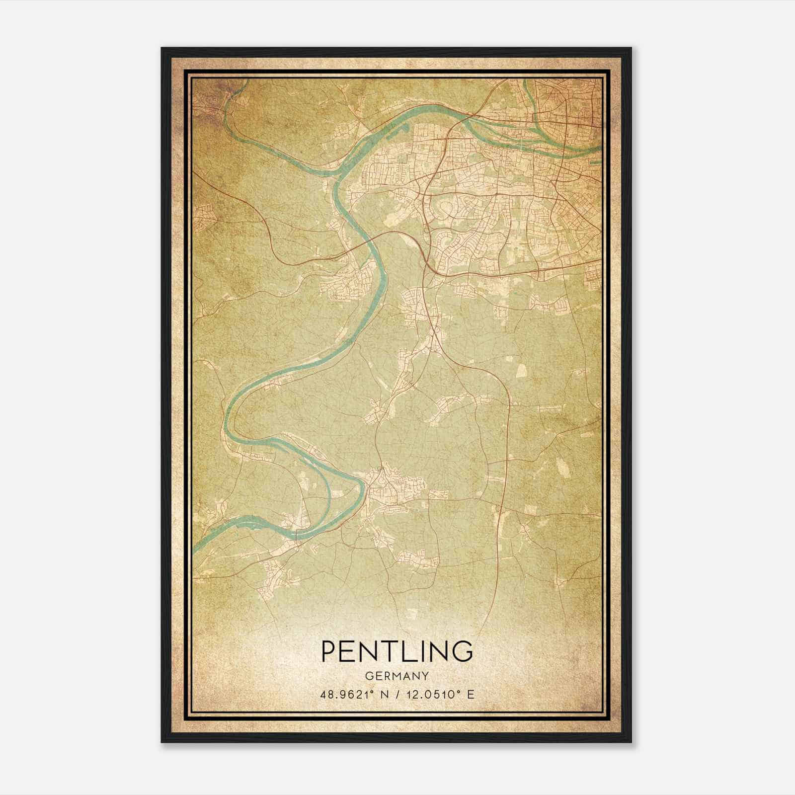 Vintage Pentling Germany Map Poster, Pentling City Road Wall Art Print