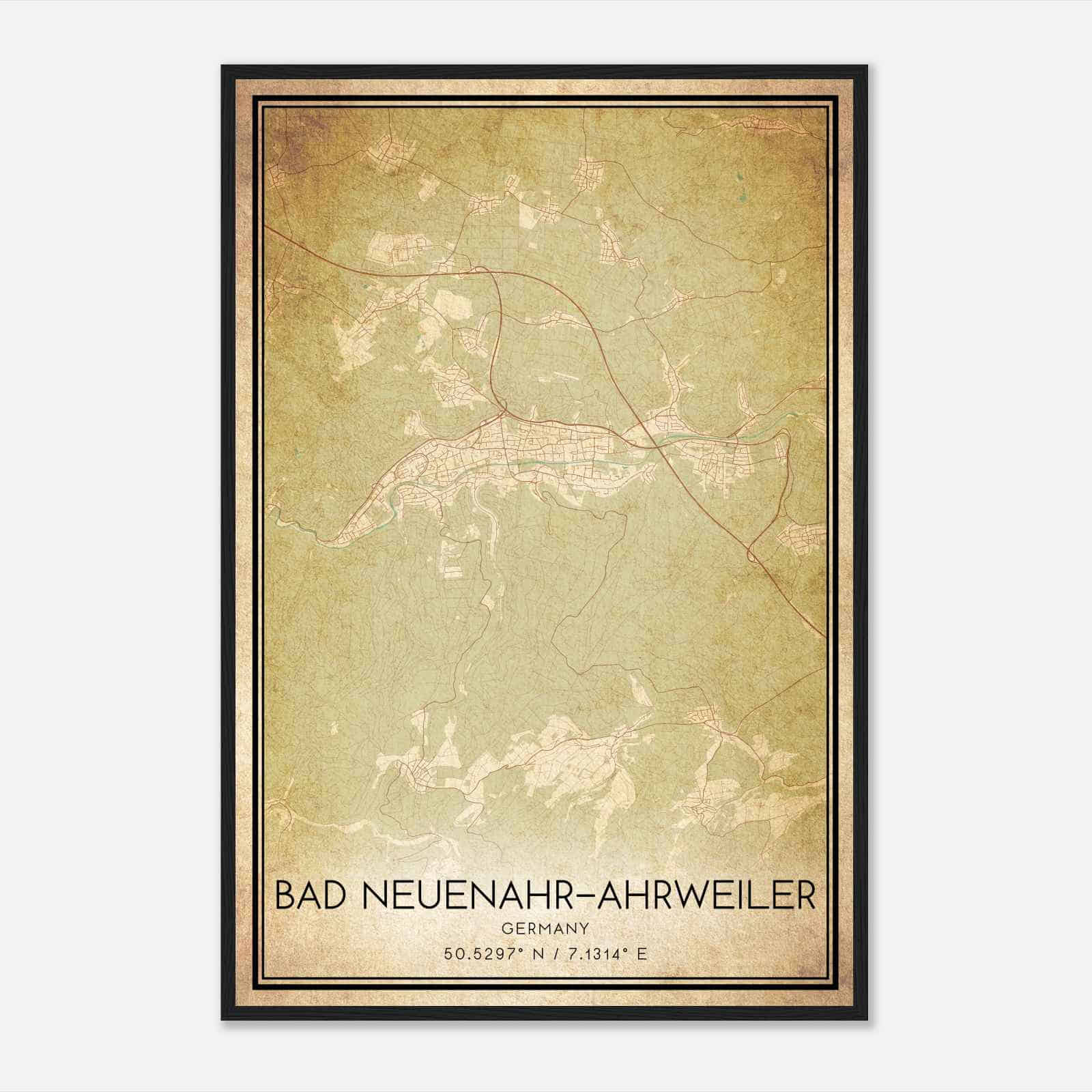 Vintage Bad Neuenahr-Ahrweiler Germany Map Poster, Bad Neuenahr-Ahrweiler City Road Wall Art Print
