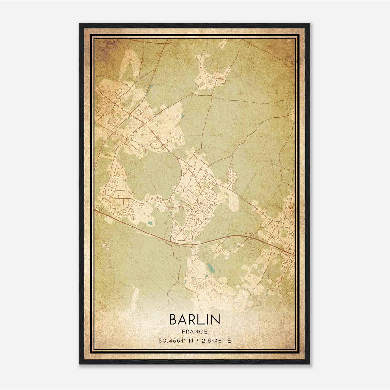 Vintage Barlin France Map Poster, Barlin City Road Wall Art Print