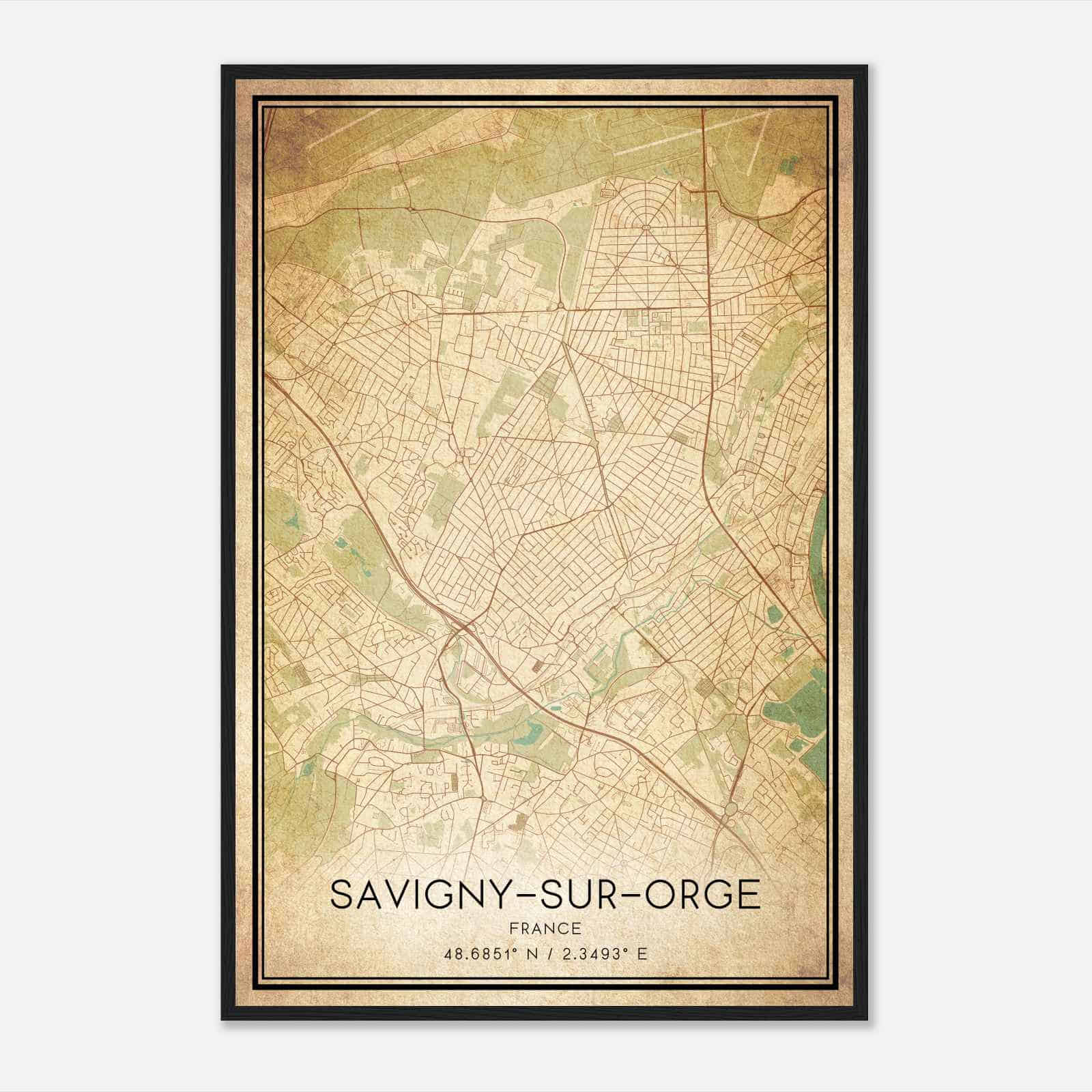 Vintage Savigny-sur-Orge France Map Poster, Savigny-sur-Orge City Road Wall Art Print