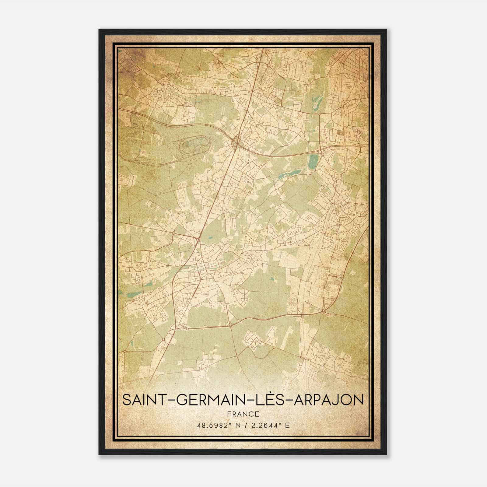 Vintage Saint-Germain-les-Arpajon France Map Poster, Saint-Germain-les-Arpajon City Road Wall Art Print