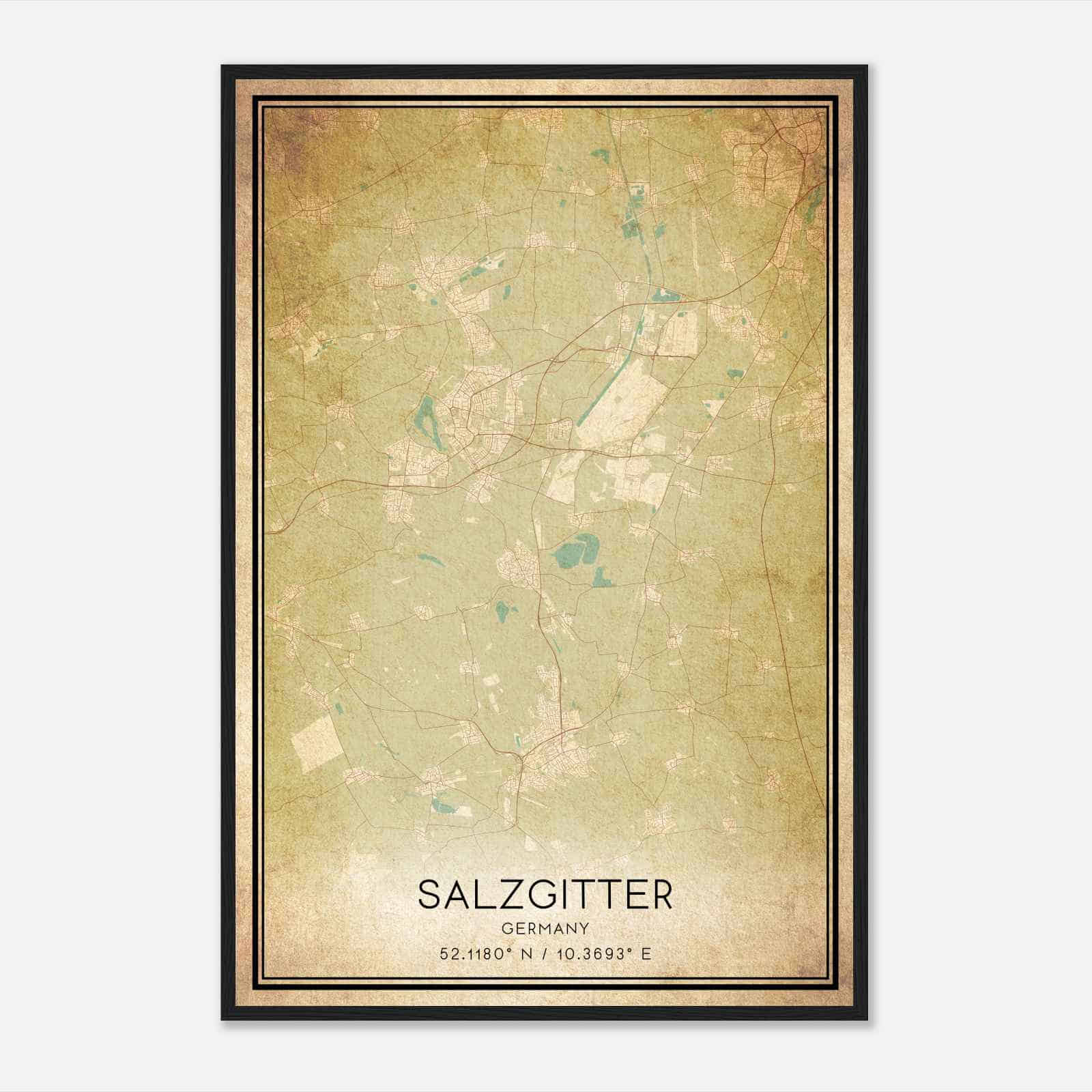 Vintage Salzgitter Germany Map Poster, Salzgitter City Road Wall Art Print