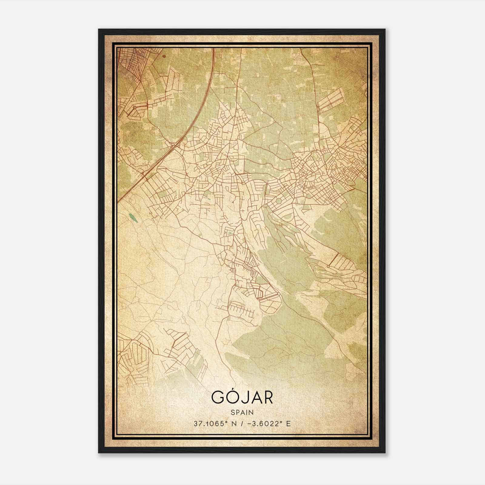 Vintage Gojar Spain Map Poster, Gojar City Road Wall Art Print