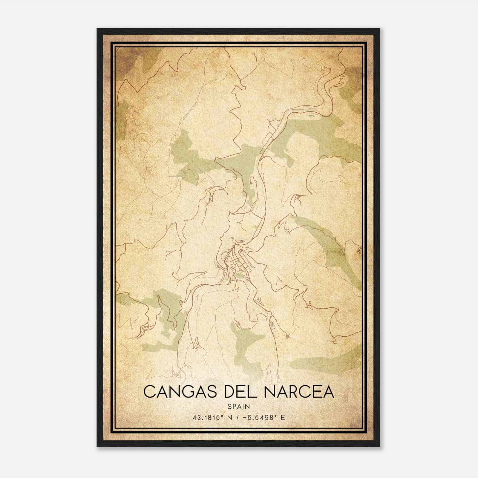 Vintage Cangas de Narcea Spain Map Poster, Cangas de Narcea City Road Wall Art Print