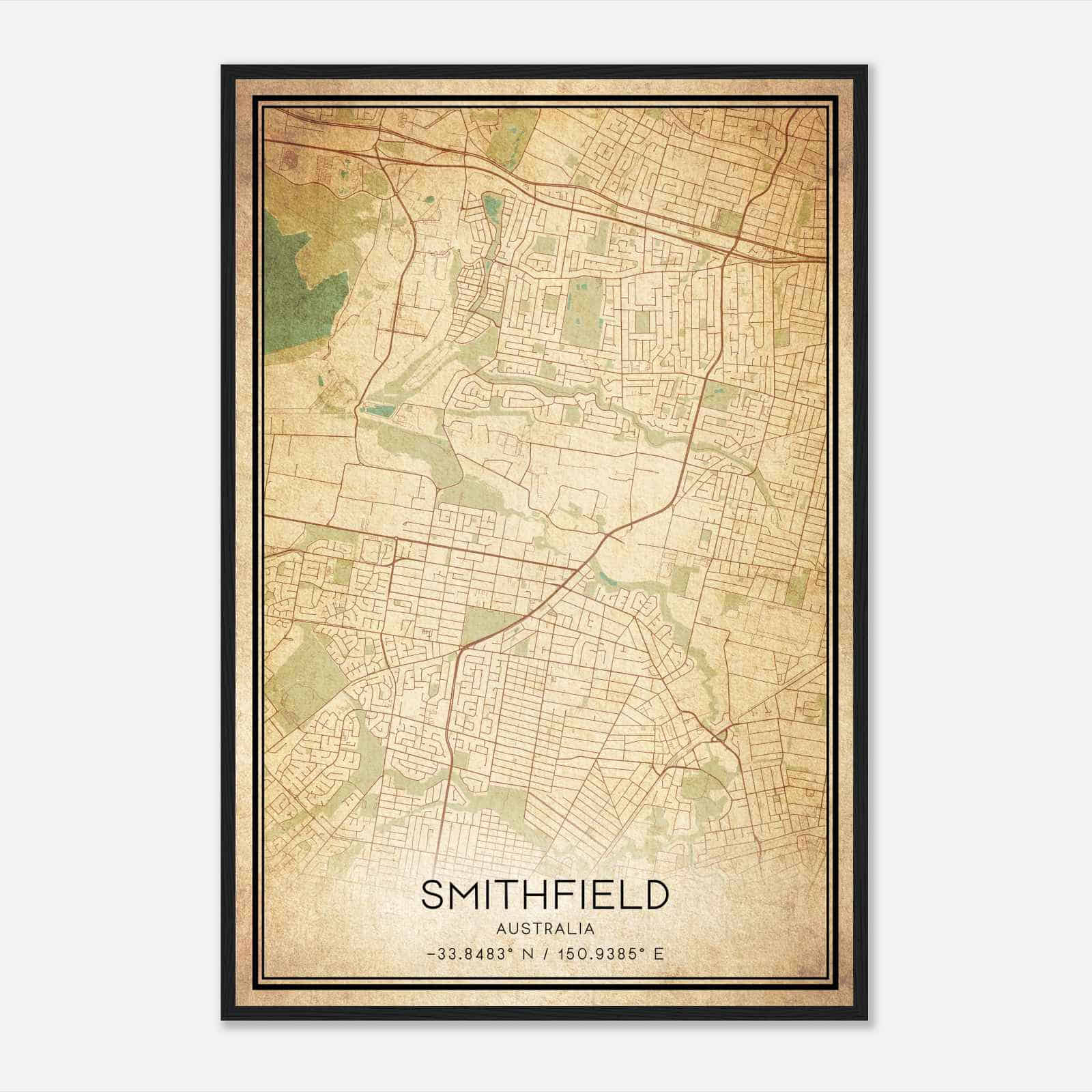 Vintage Smithfield Heights Australia Map Poster, Smithfield Heights City Road Wall Art Print