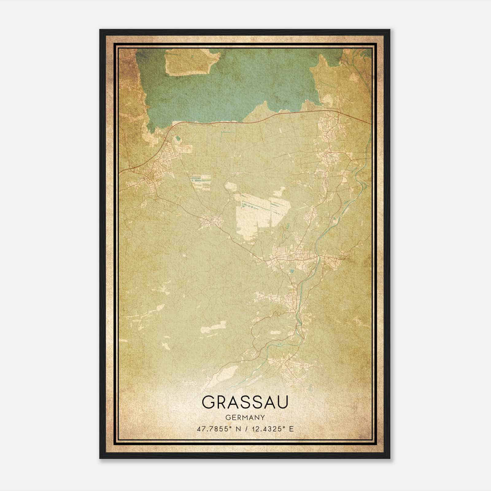 Vintage Grassau Germany Map Poster, Grassau City Road Wall Art Print