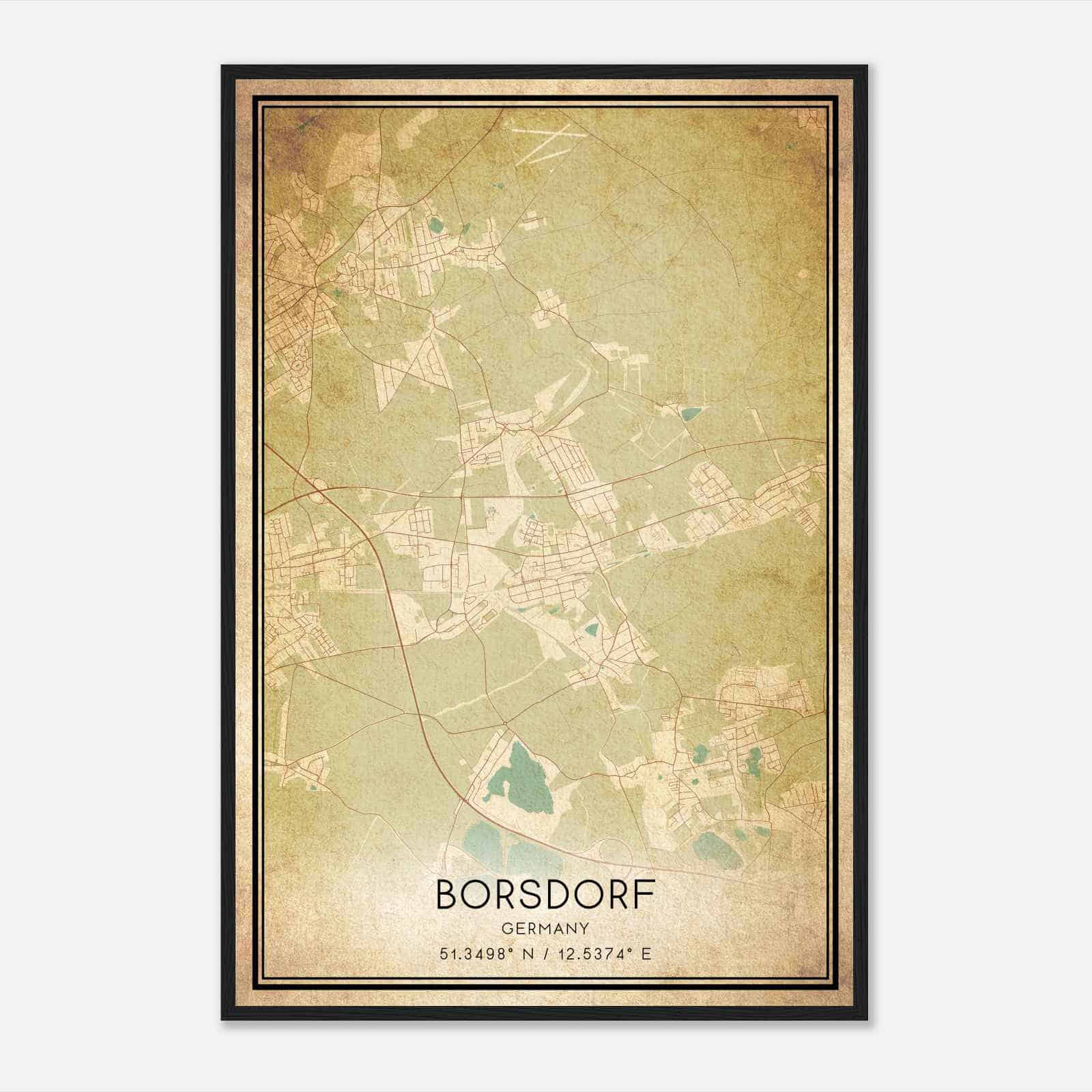 Vintage Borsdorf Germany Map Poster, Borsdorf City Road Wall Art Print