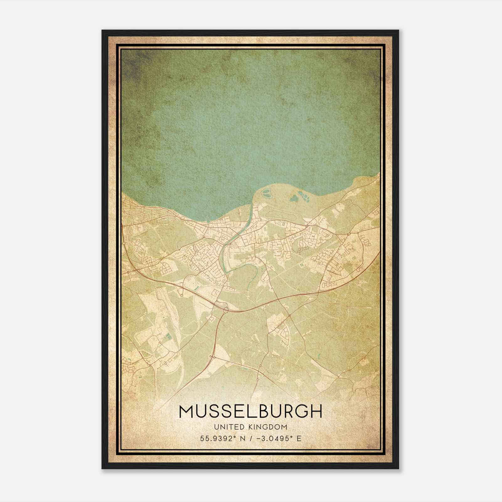 Vintage Musselburgh United Kingdom Map Poster, Musselburgh City Road Wall Art Print