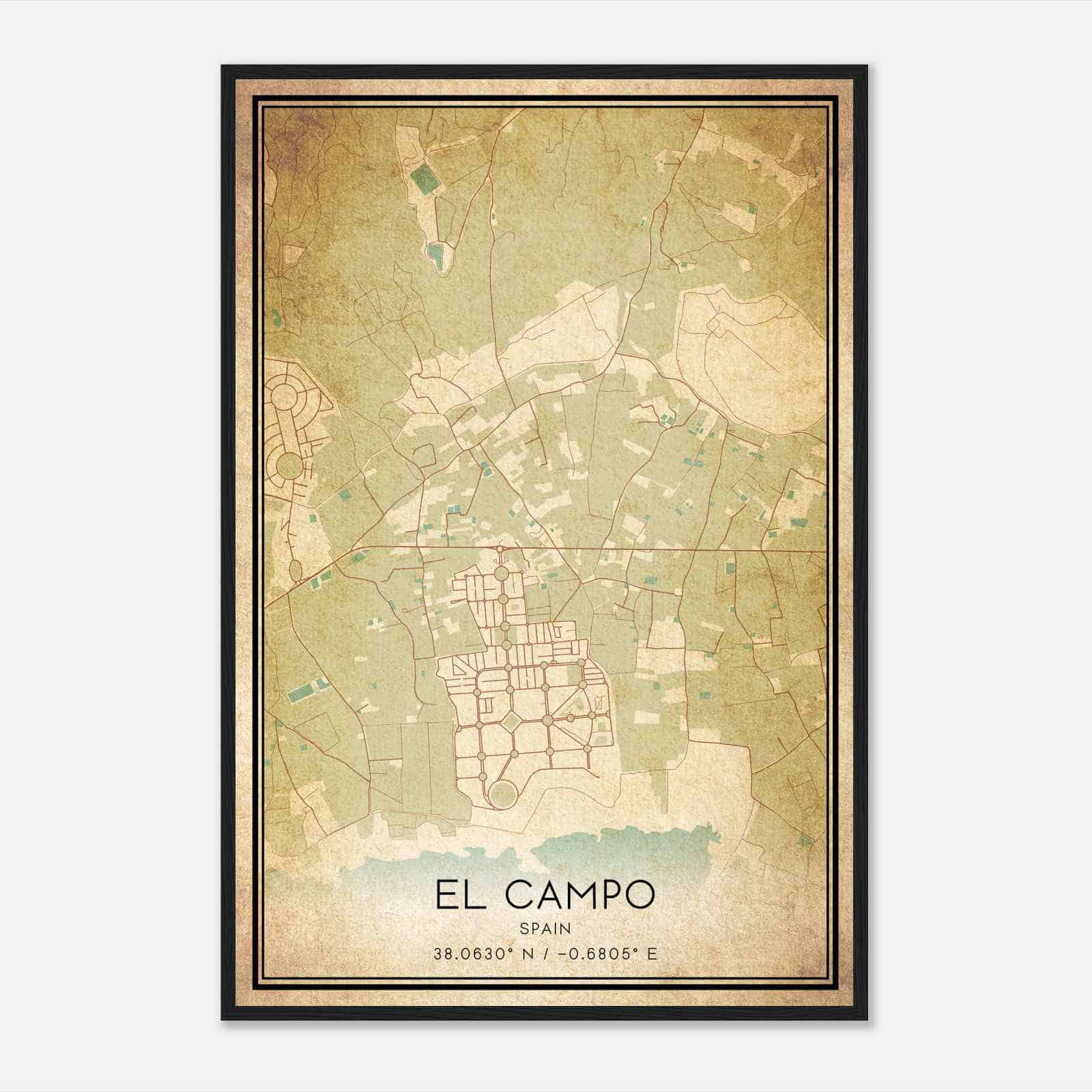 Vintage El Campo Spain Map Poster, El Campo City Road Wall Art Print