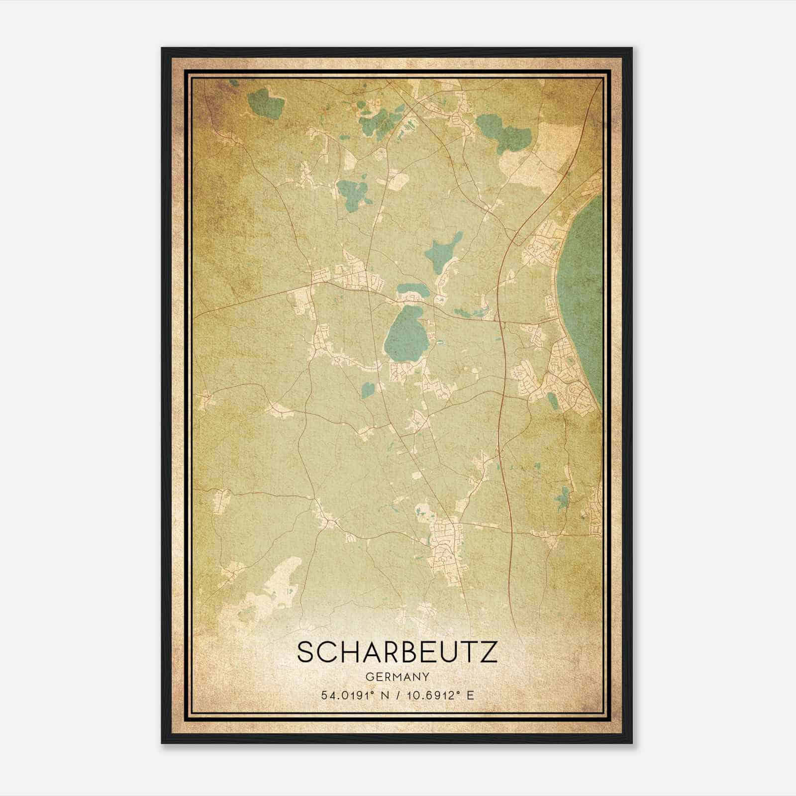 Vintage Scharbeutz Germany Map Poster, Scharbeutz City Road Wall Art Print