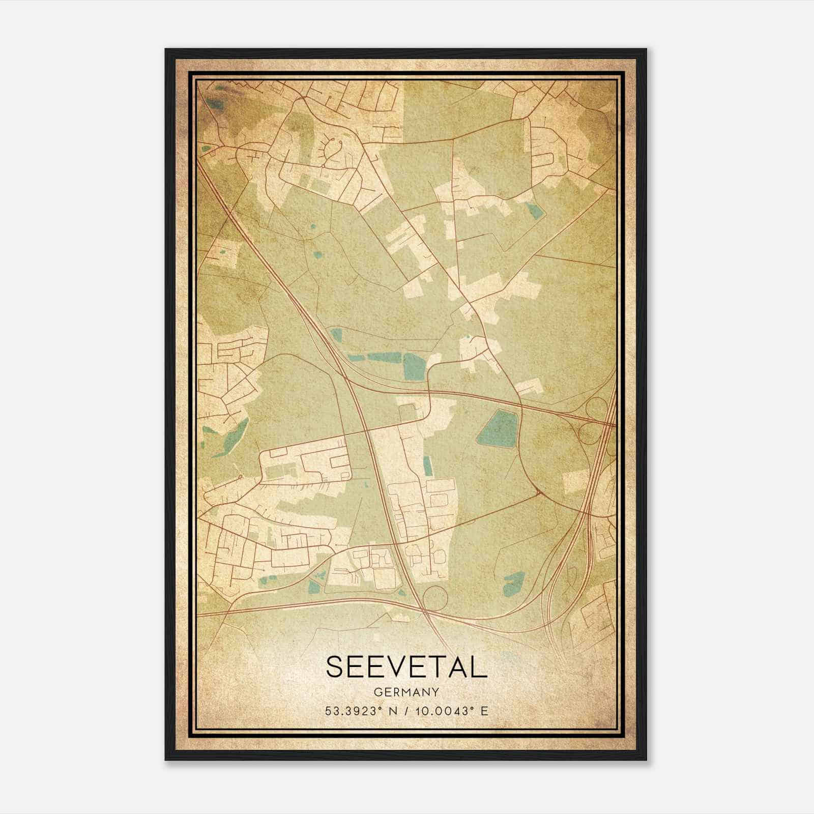 Vintage Hittfeld Germany Map Poster, Hittfeld City Road Wall Art Print