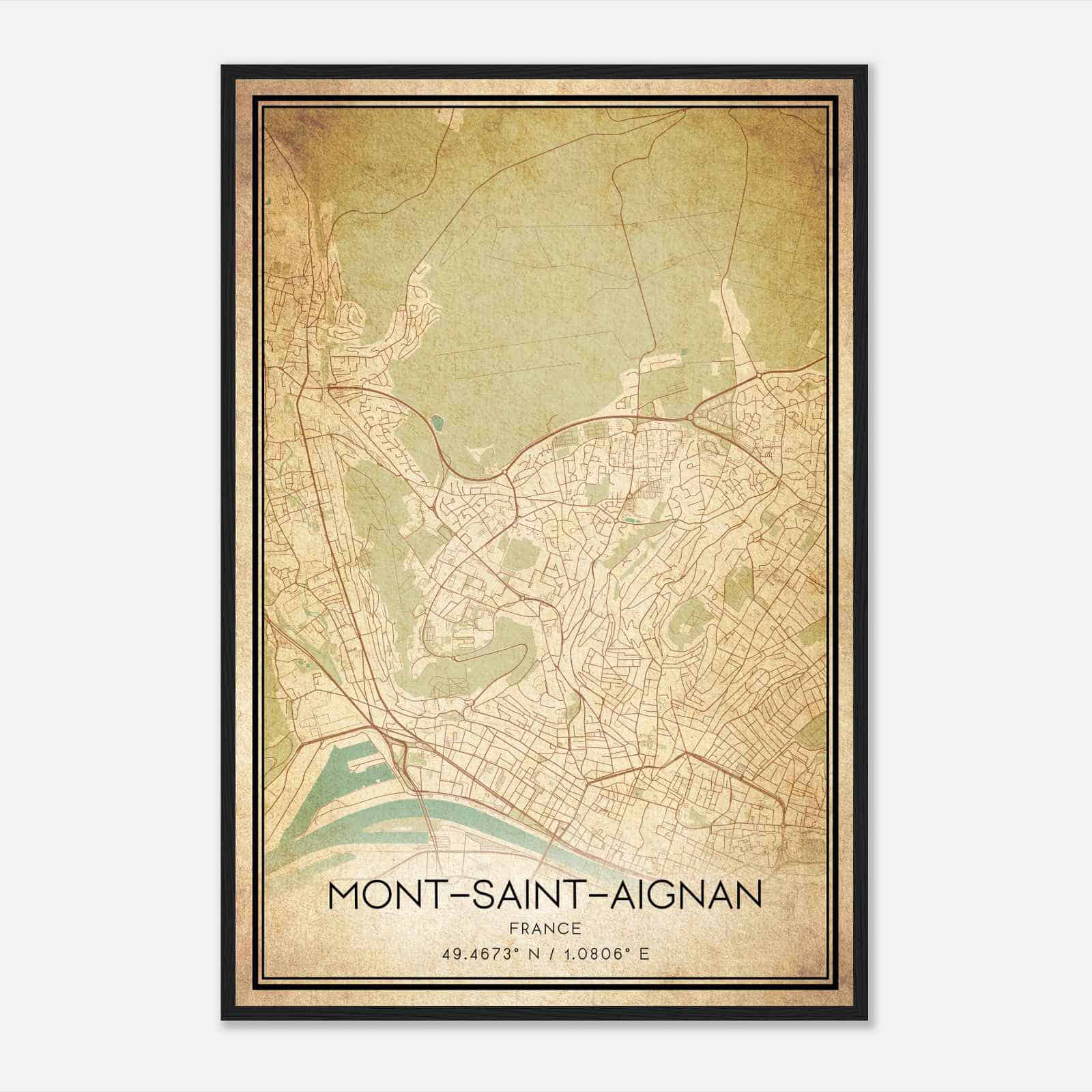 Vintage Mont-Saint-Aignan France Map Poster, Mont-Saint-Aignan City Road Wall Art Print