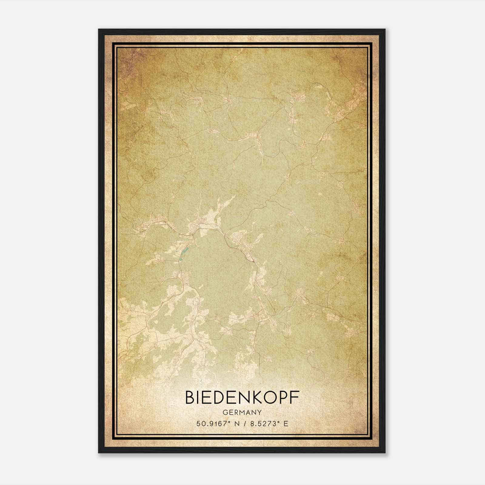 Vintage Biedenkopf Germany Map Poster, Biedenkopf City Road Wall Art Print
