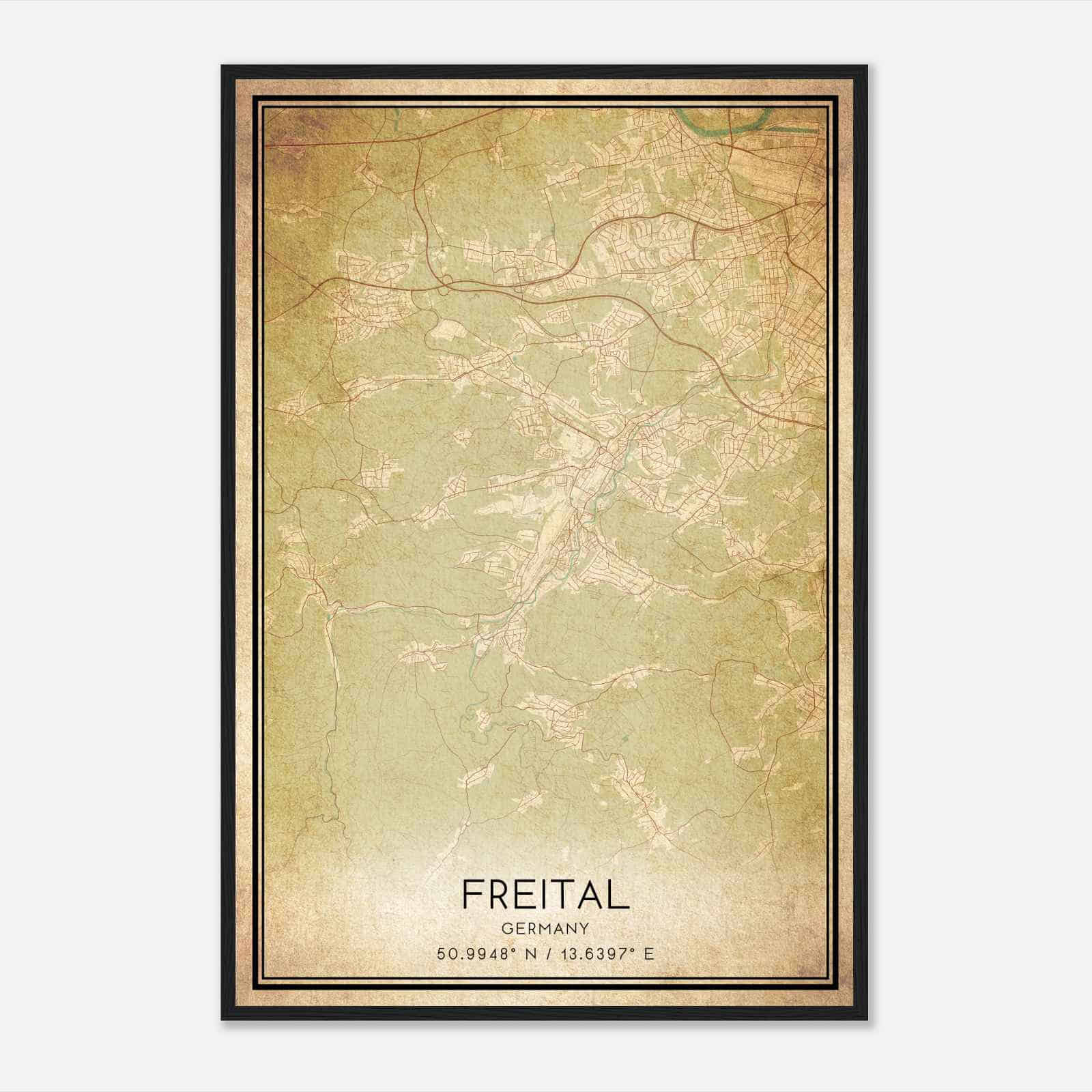 Vintage Freital Germany Map Poster, Freital City Road Wall Art Print