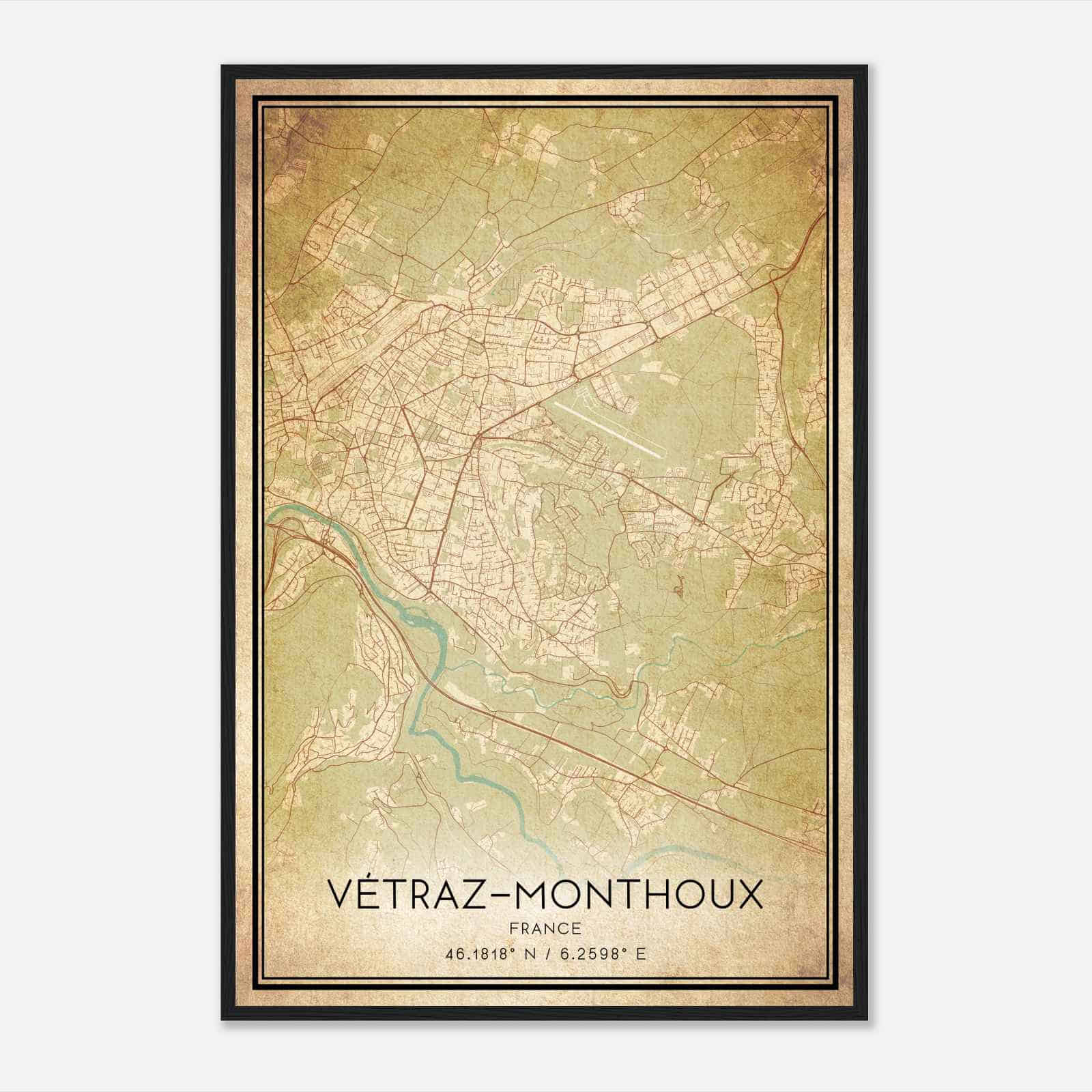 Vintage Vetraz-Monthoux France Map Poster, Vetraz-Monthoux City Road Wall Art Print