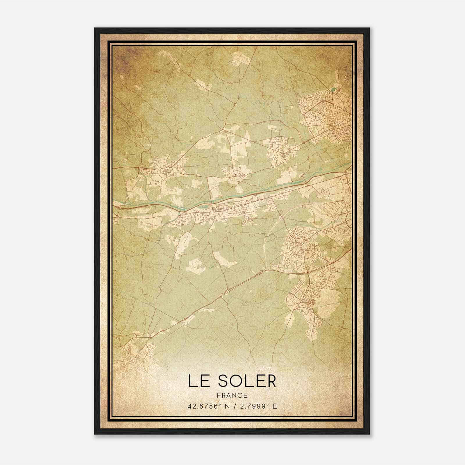 Vintage Le Soler France Map Poster, Le Soler City Road Wall Art Print