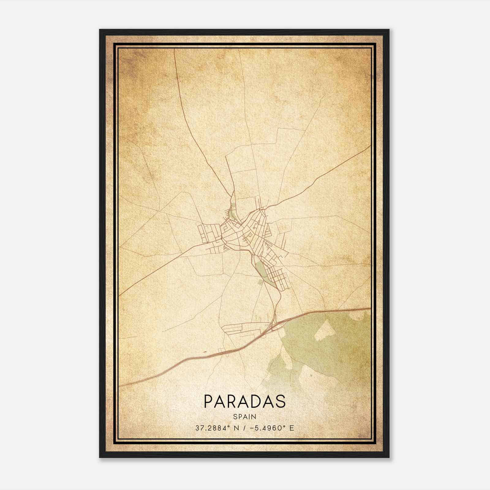 Vintage Paradas Spain Map Poster, Paradas City Road Wall Art Print