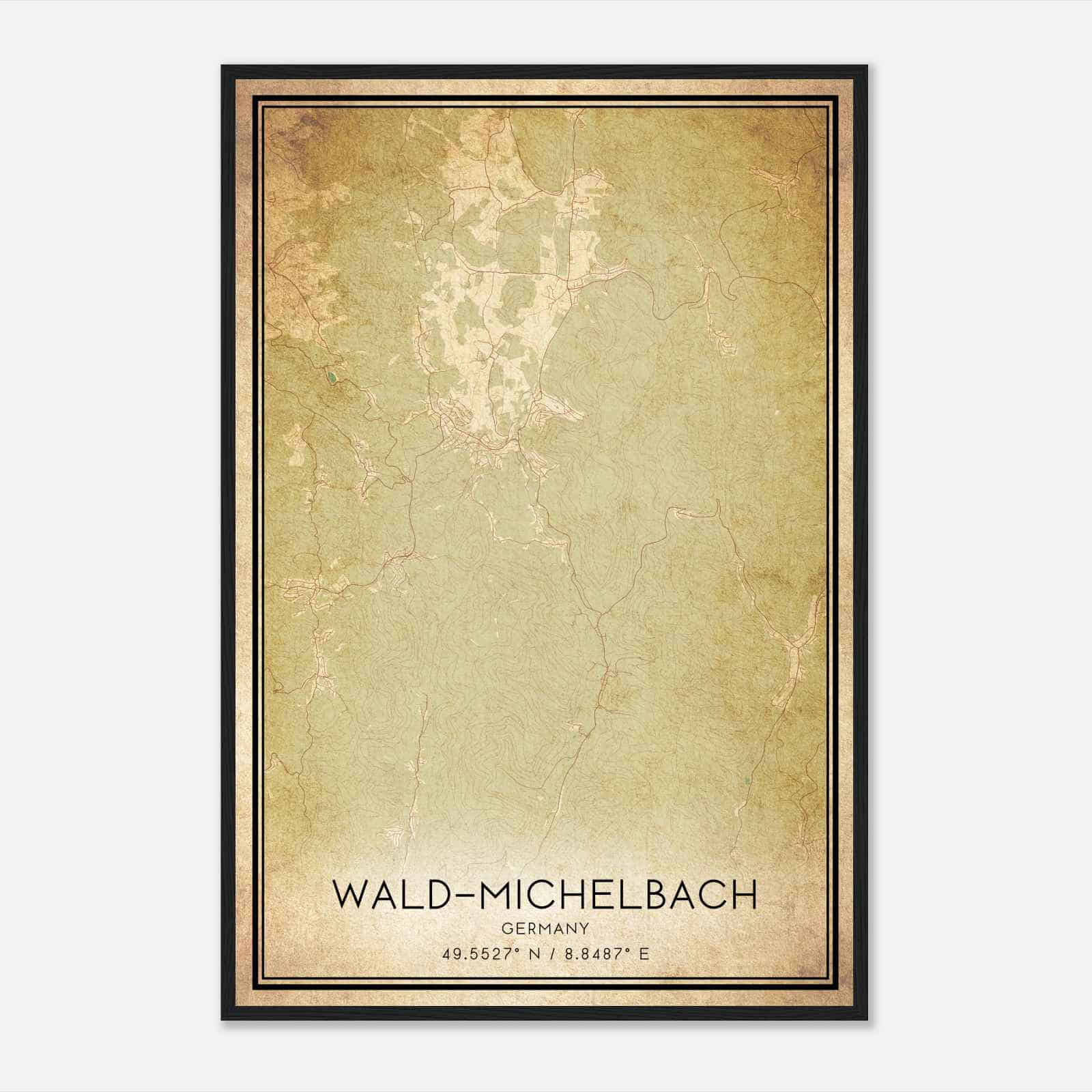 Vintage Wald-Michelbach Germany Map Poster, Wald-Michelbach City Road Wall Art Print