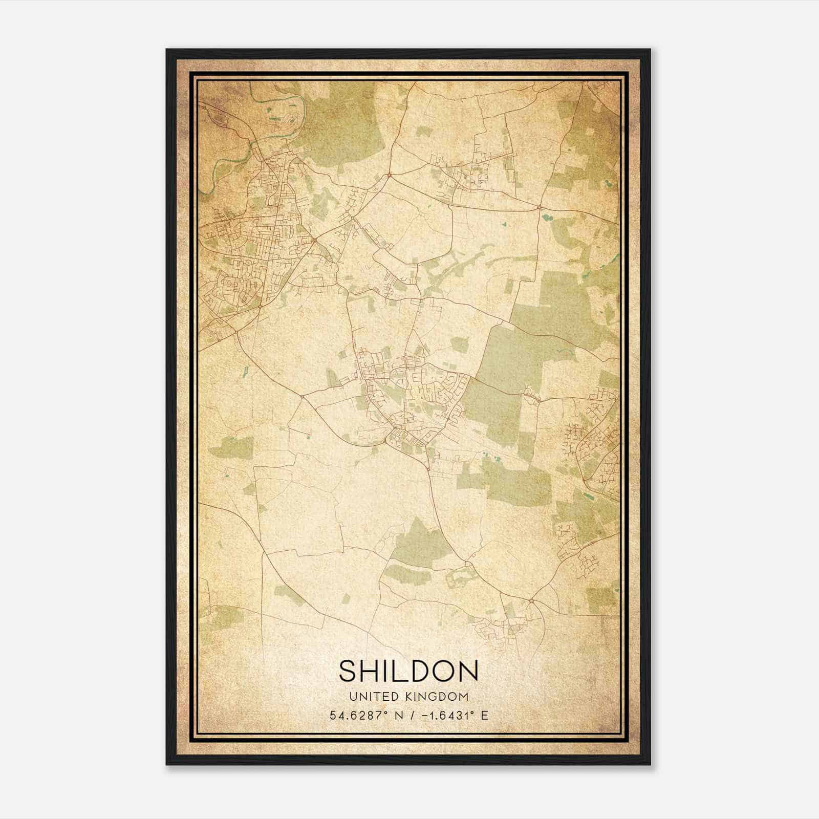 Vintage Shildon United Kingdom Map Poster, Shildon City Road Wall Art Print