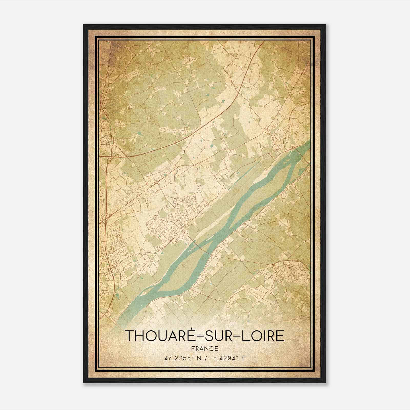 Vintage Thouare-sur-Loire France Map Poster, Thouare-sur-Loire City Road Wall Art Print