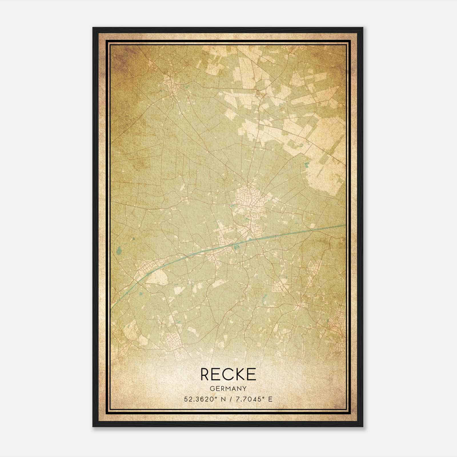 Vintage Recke Germany Map Poster, Recke City Road Wall Art Print