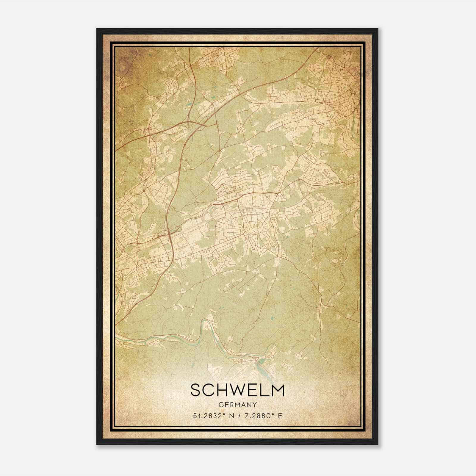 Vintage Schwelm Germany Map Poster, Schwelm City Road Wall Art Print