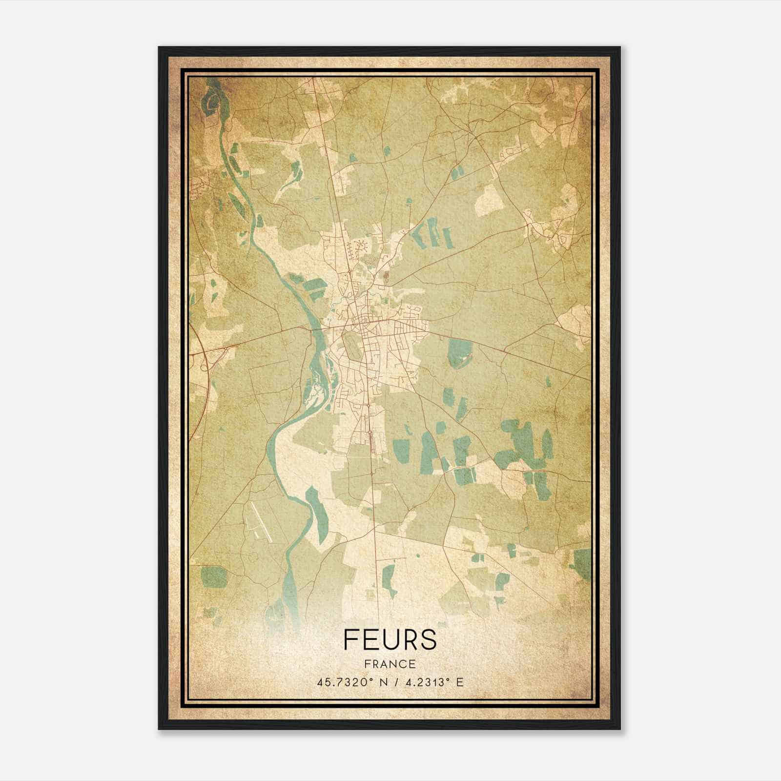 Vintage Feurs France Map Poster, Feurs City Road Wall Art Print