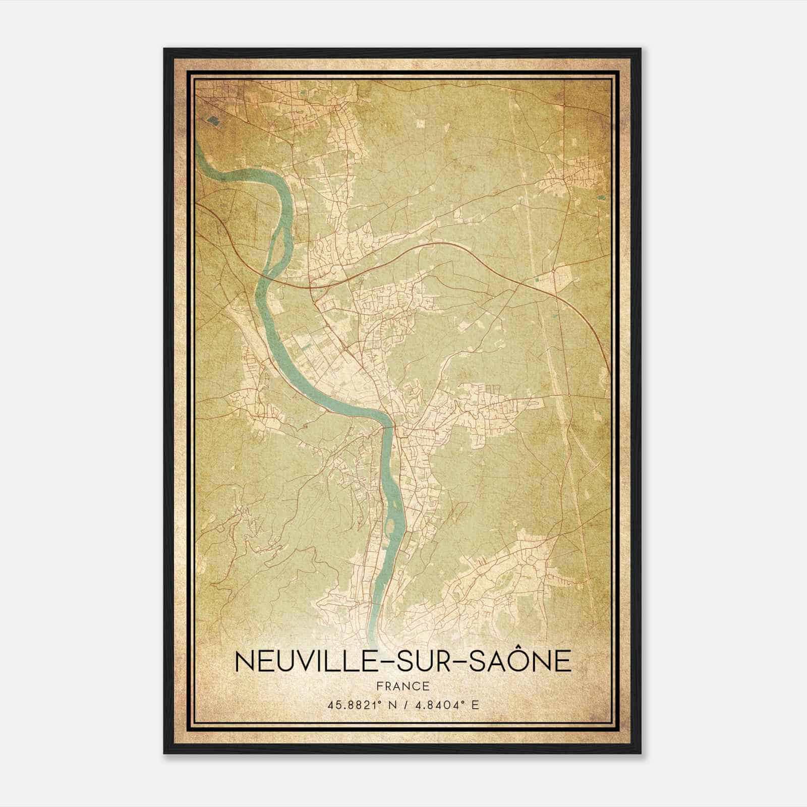 Vintage Neuville-sur-Saone France Map Poster, Neuville-sur-Saone City Road Wall Art Print