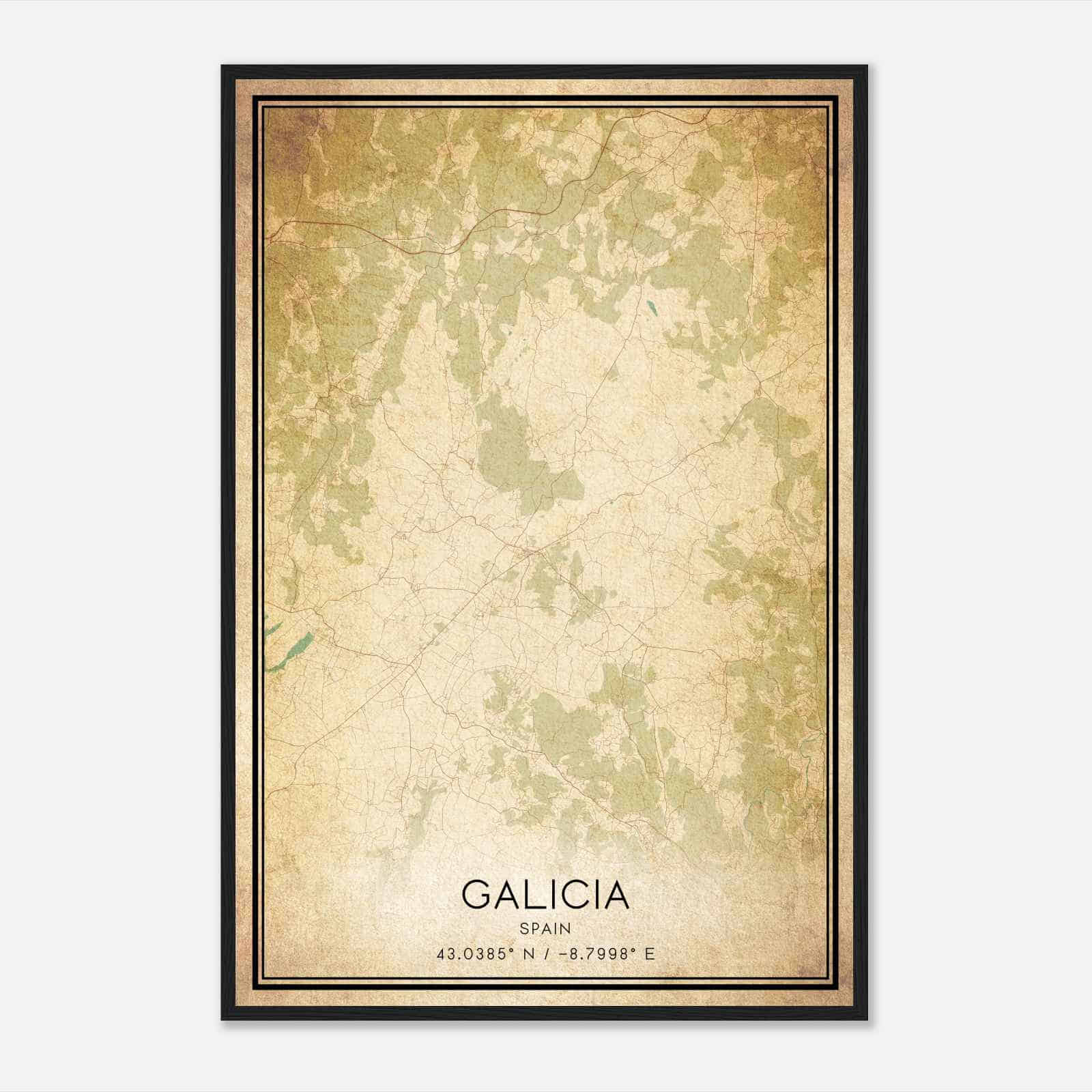 Vintage Santa Comba Spain Map Poster, Santa Comba City Road Wall Art Print