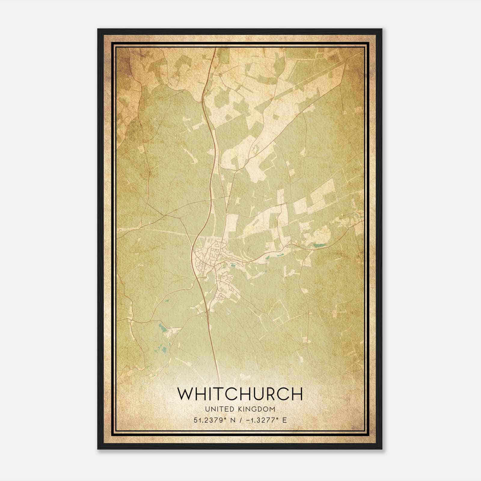 Vintage Whitchurch United Kingdom Map Poster, Whitchurch City Road Wall Art Print