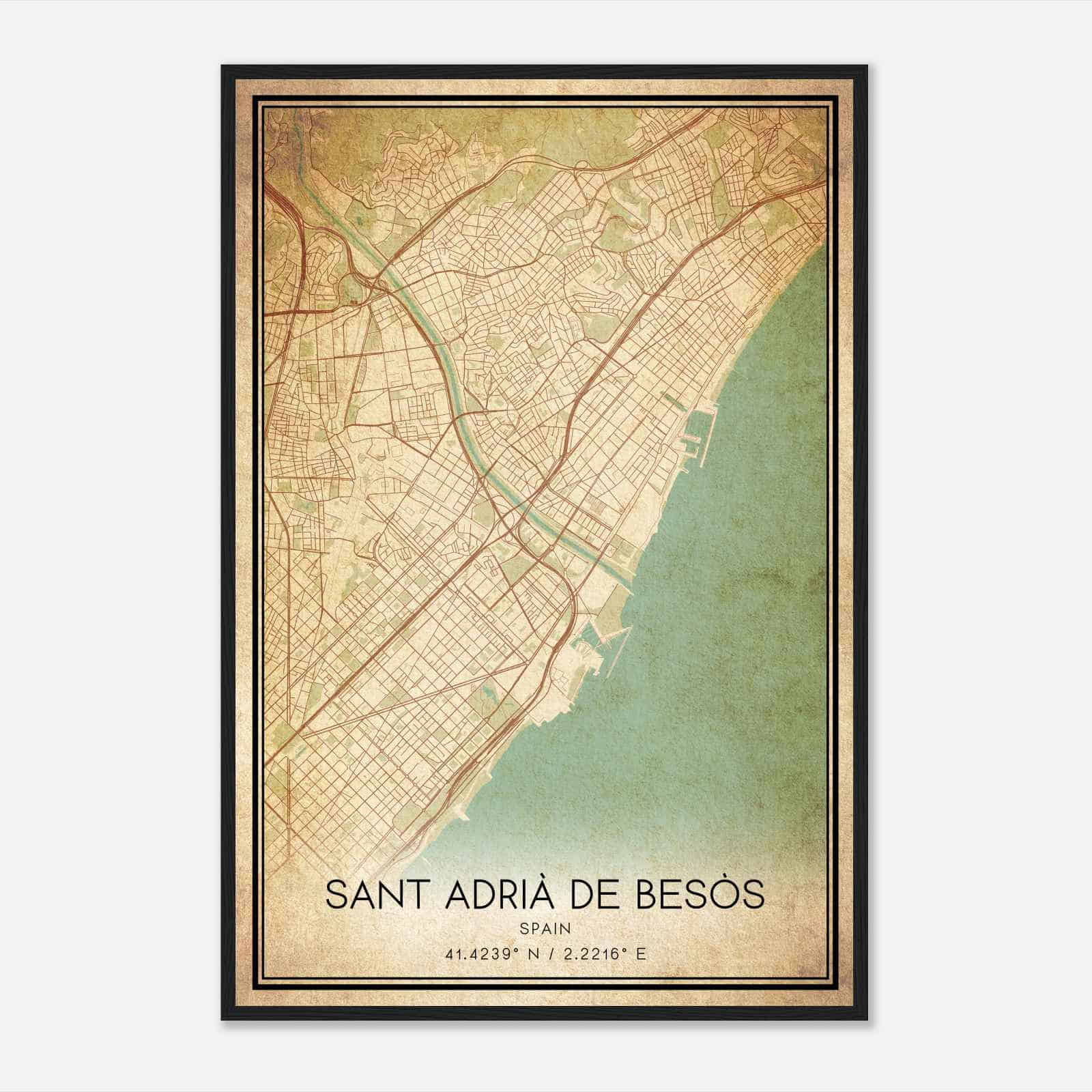Vintage San Adrian de Besos Spain Map Poster, San Adrian de Besos City Road Wall Art Print