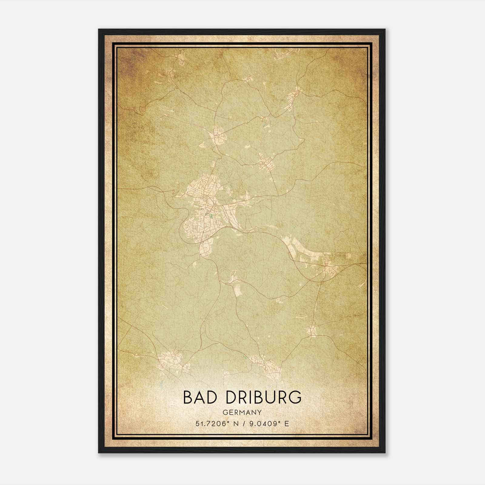 Vintage Bad Driburg Germany Map Poster, Bad Driburg City Road Wall Art Print
