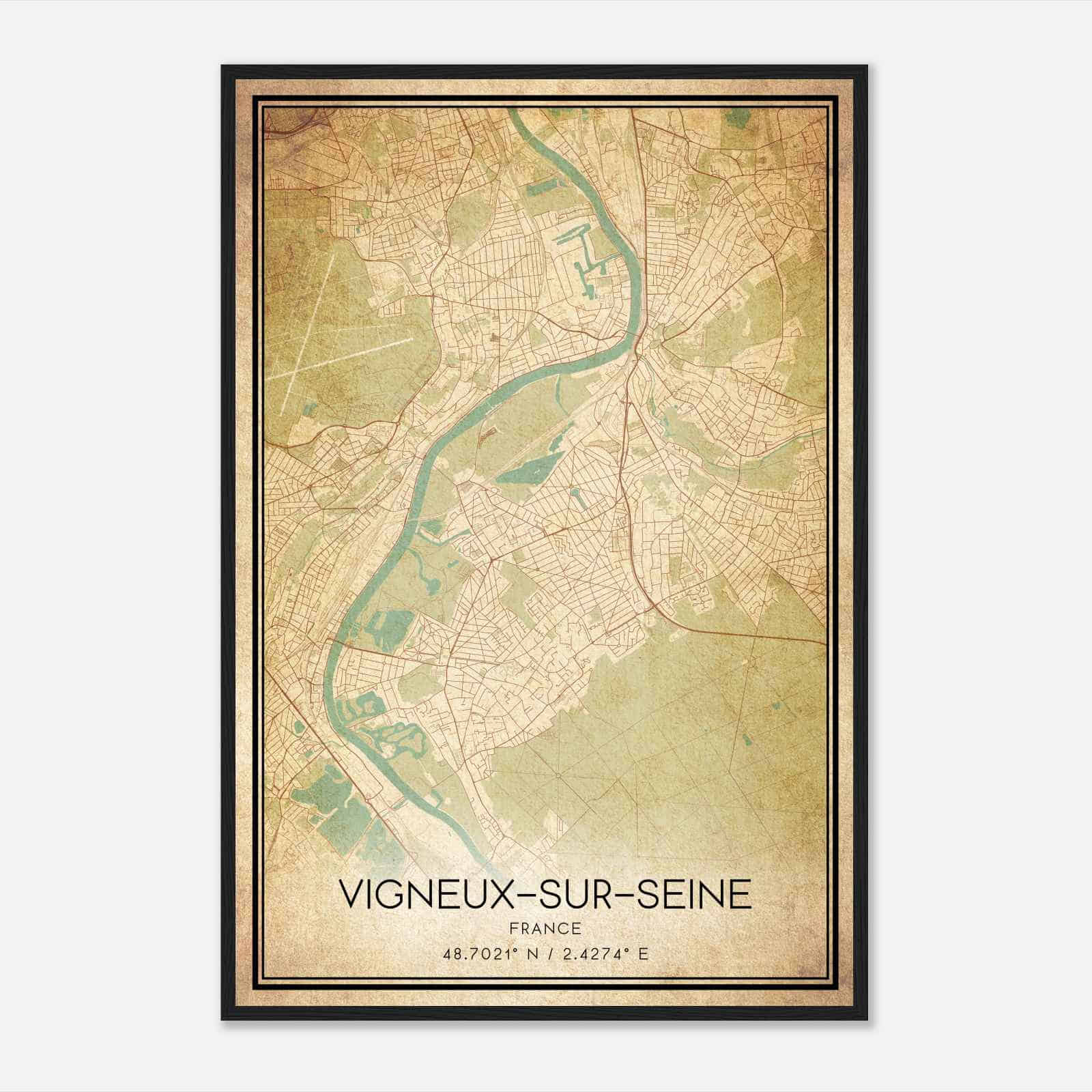 Vintage Vigneux-sur-Seine France Map Poster, Vigneux-sur-Seine City Road Wall Art Print