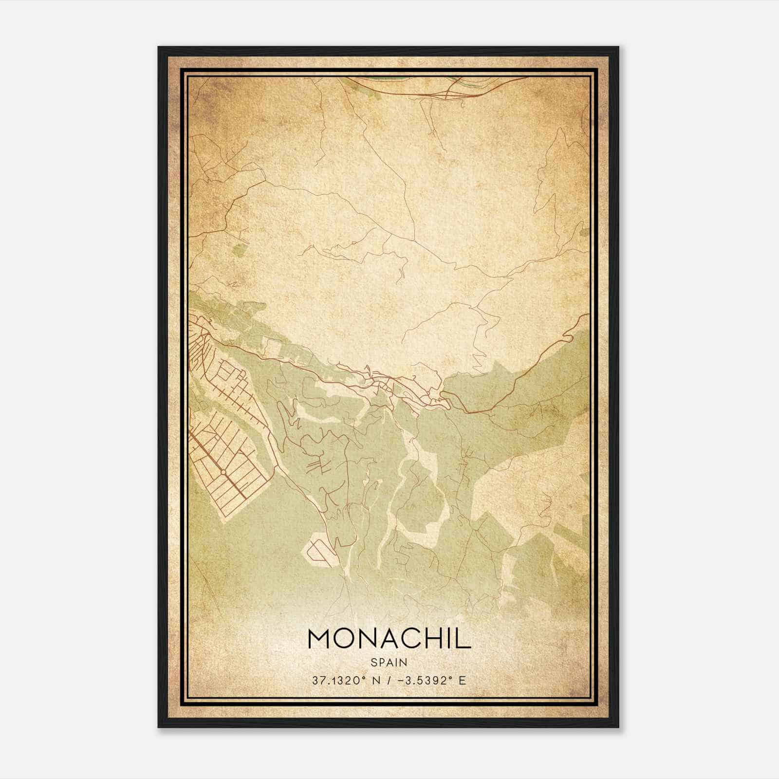 Vintage Monachil Spain Map Poster, Monachil City Road Wall Art Print